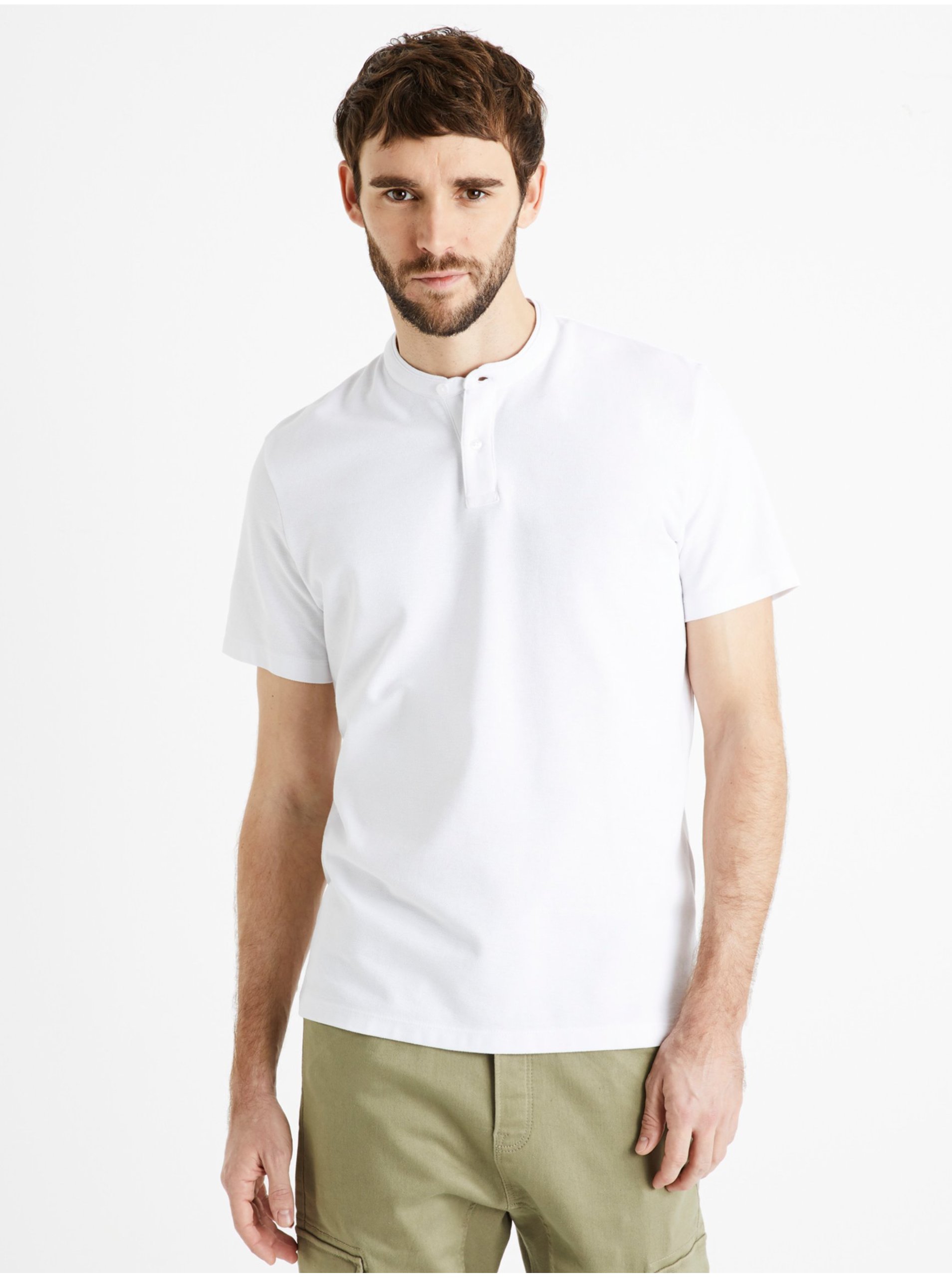 E-shop Bílé pánské polo tričko Celio Desohel