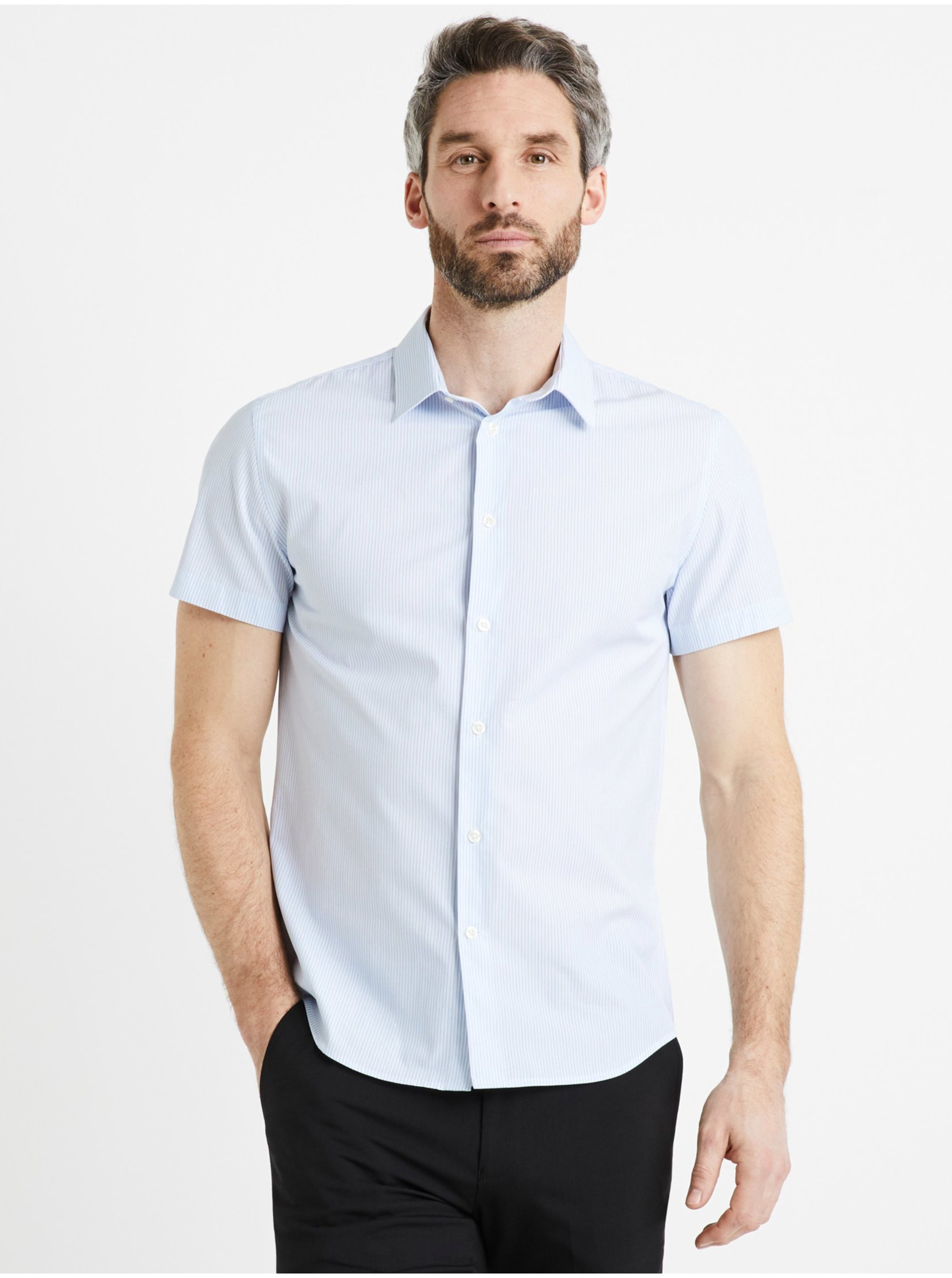 E-shop Biela pánska slim fit košeľa s krátkym rukávom Celio Vamotimc