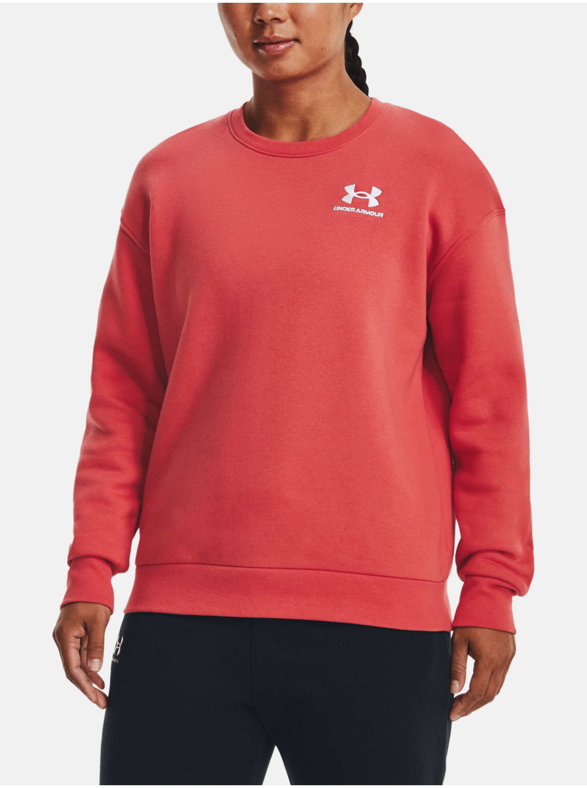 Levně Červená mikina Under Armour Essential Fleece Crew