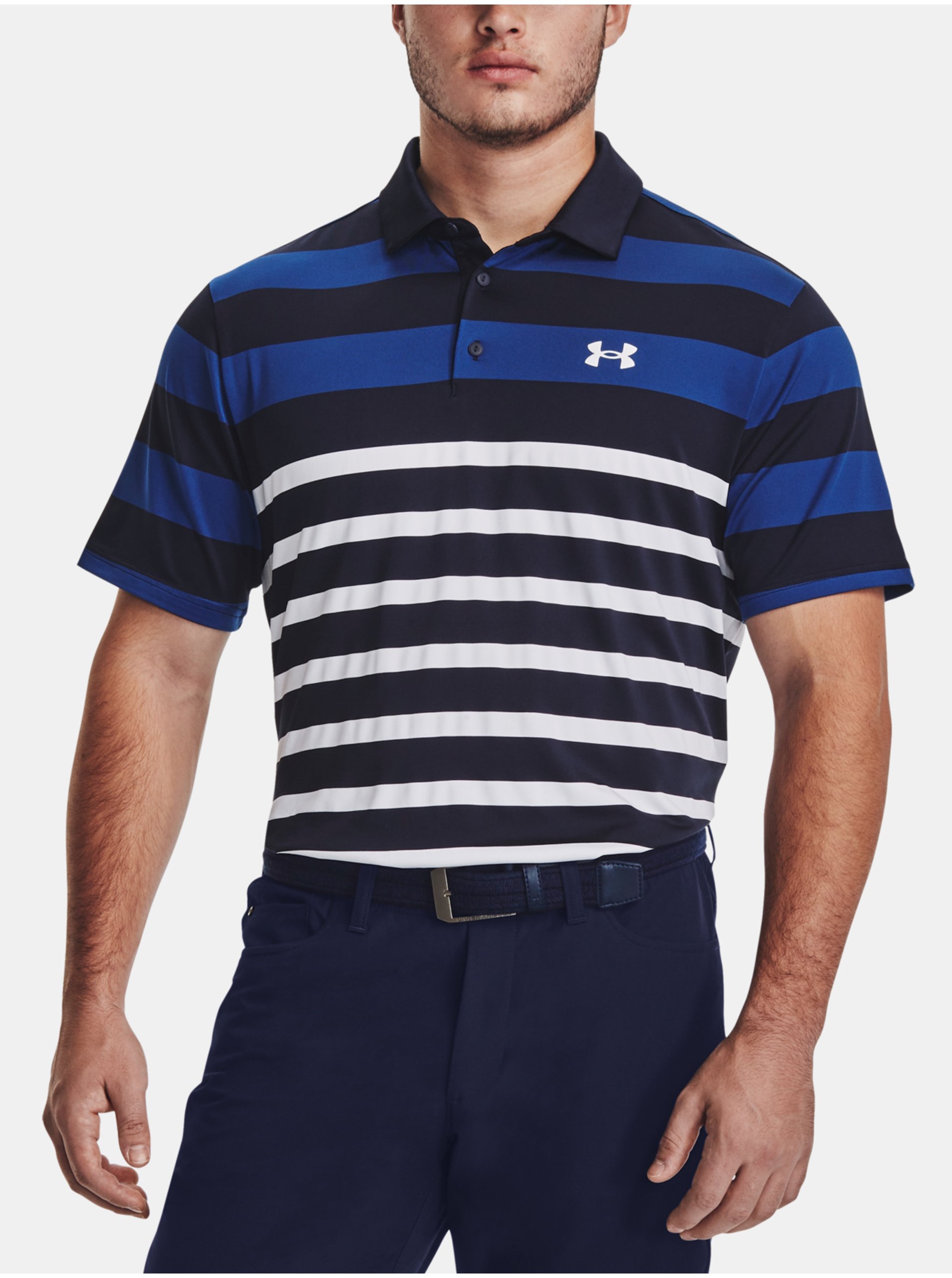 Levně Tmavě modré sportovní tričko Under Armour UA Playoff 3.0 Stripe Polo