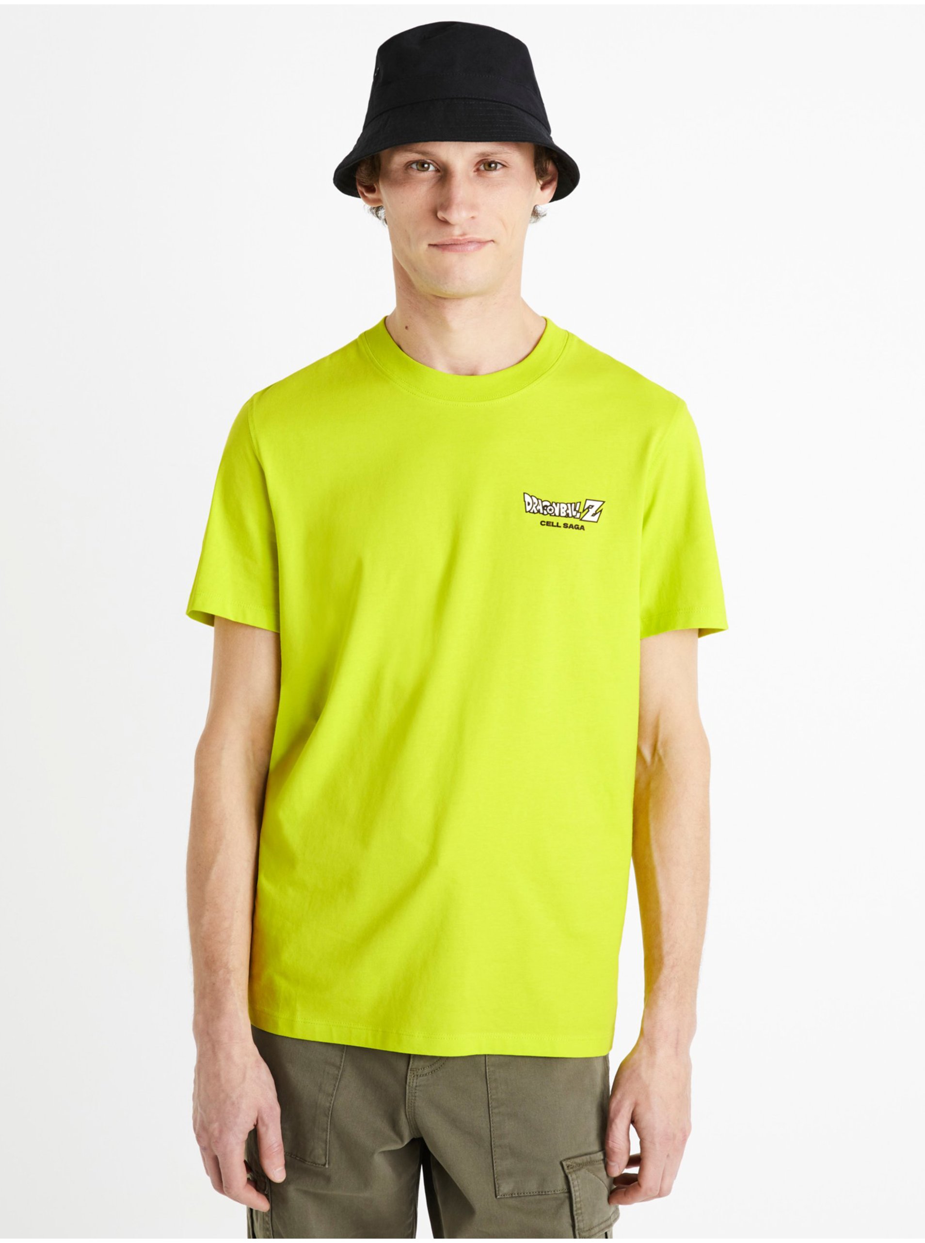 Levně Neonově žluté pánské tričko Celio Dragon Ball Z