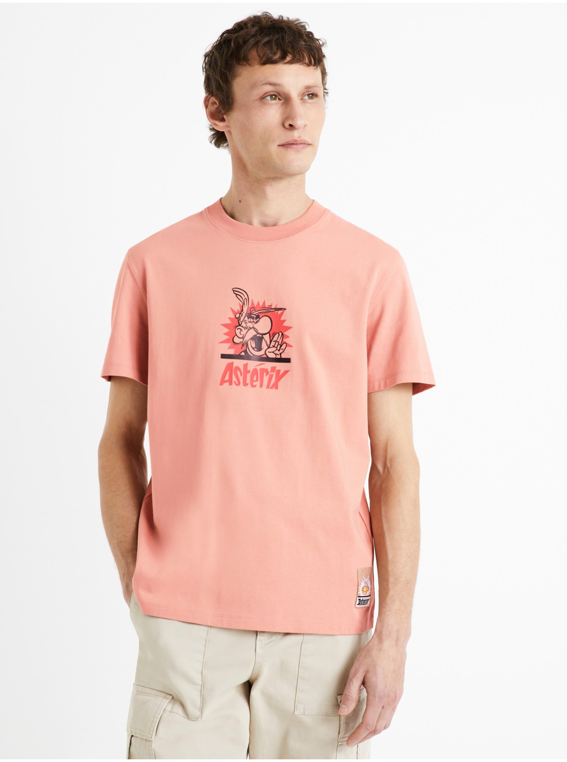Levně Růžové pánské tričko Celio Asterix