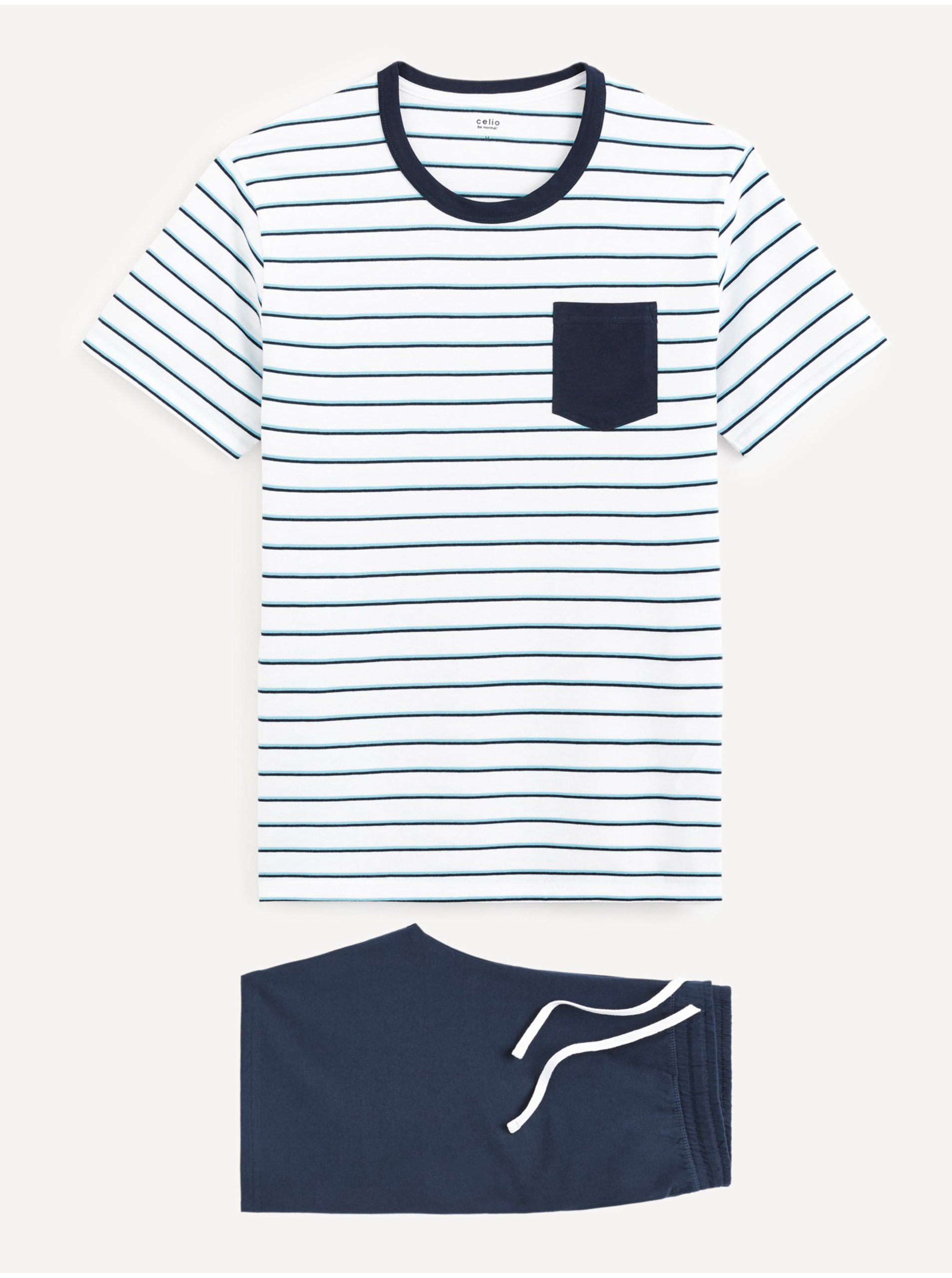 E-shop Bílo-modré pánské pruhované pyžamo Celio Turquoise