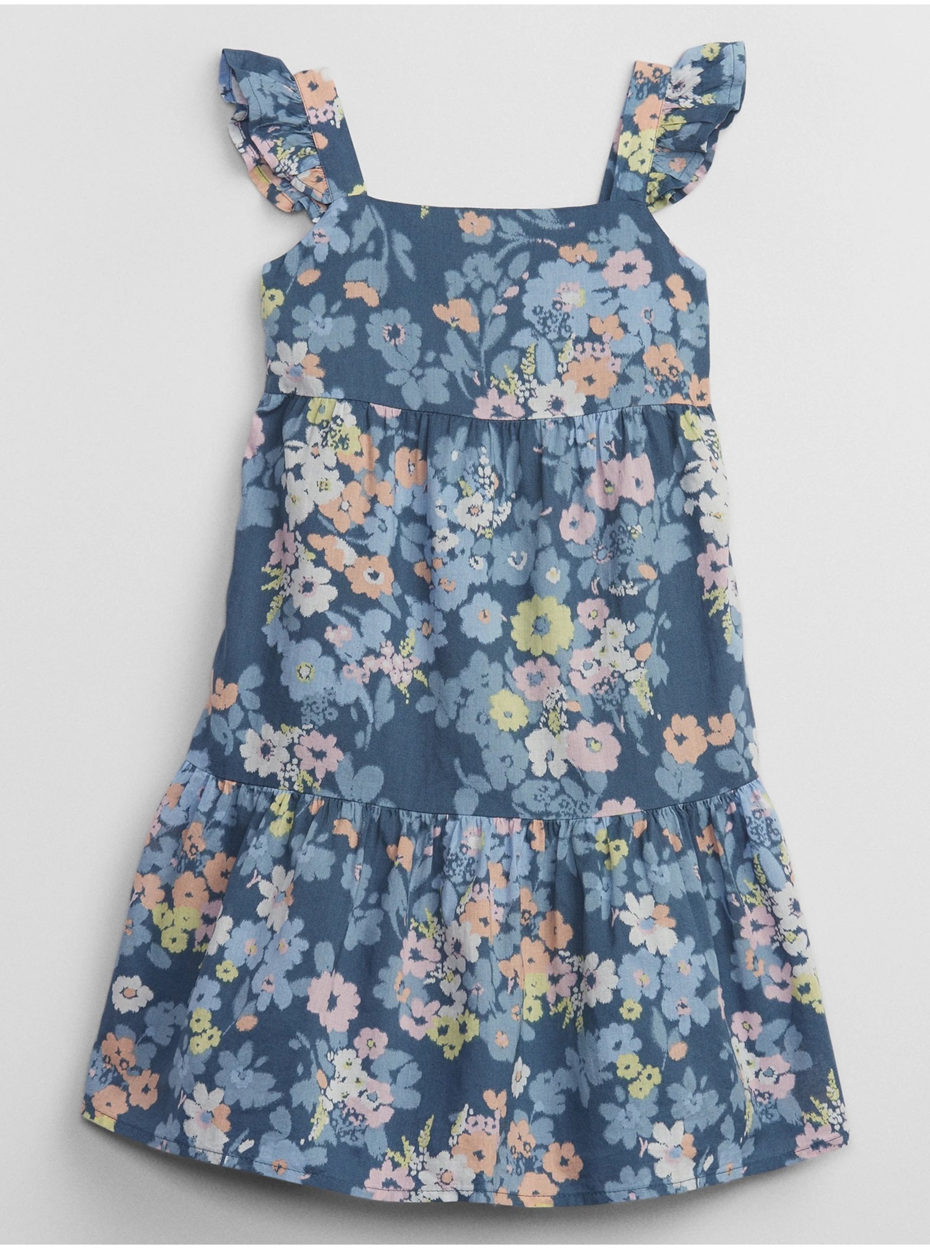 Levně Modré holčičí květované midi šaty s volánem GAP