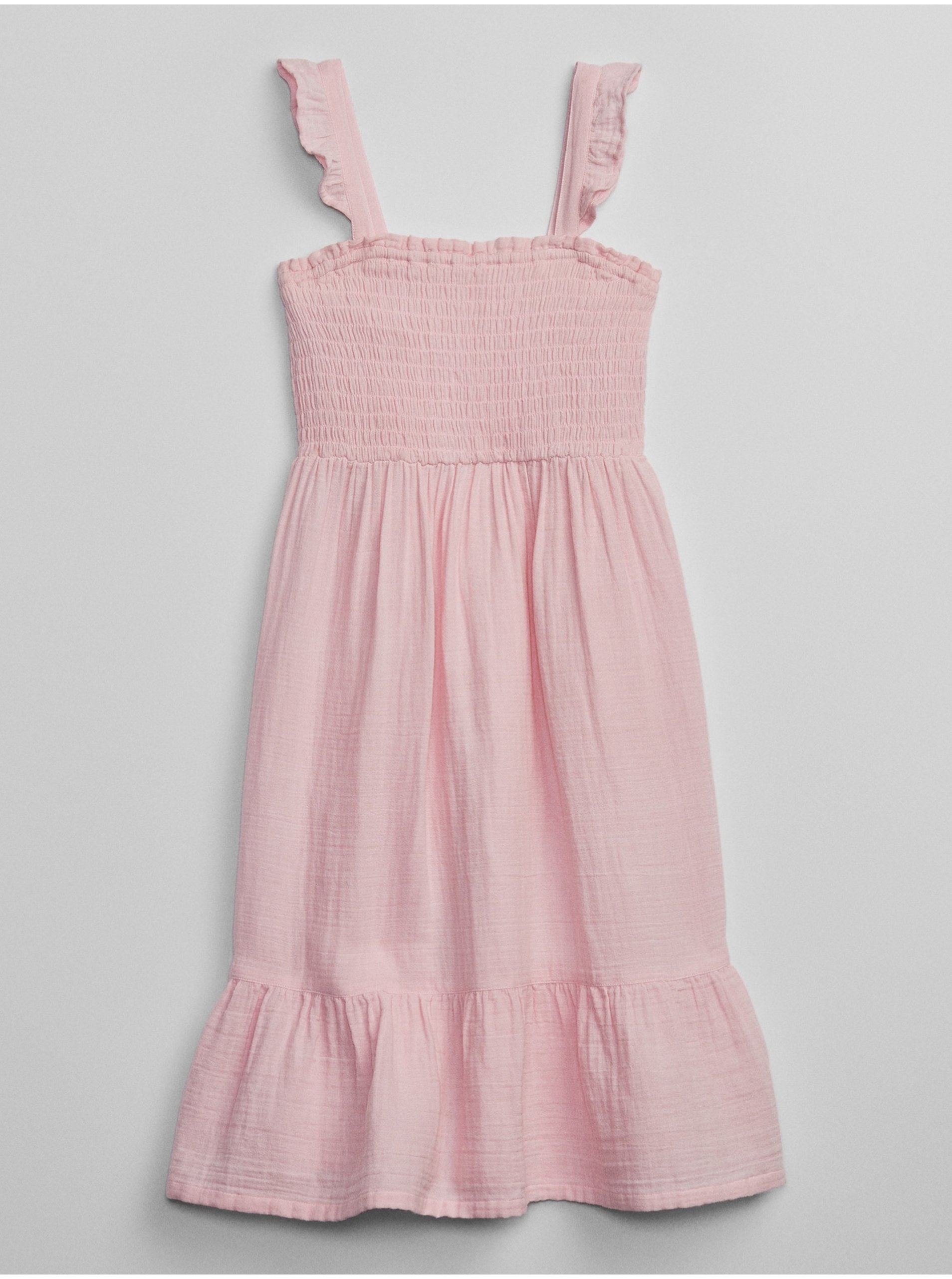 Levně Růžové holčičí midi šaty s volánem GAP