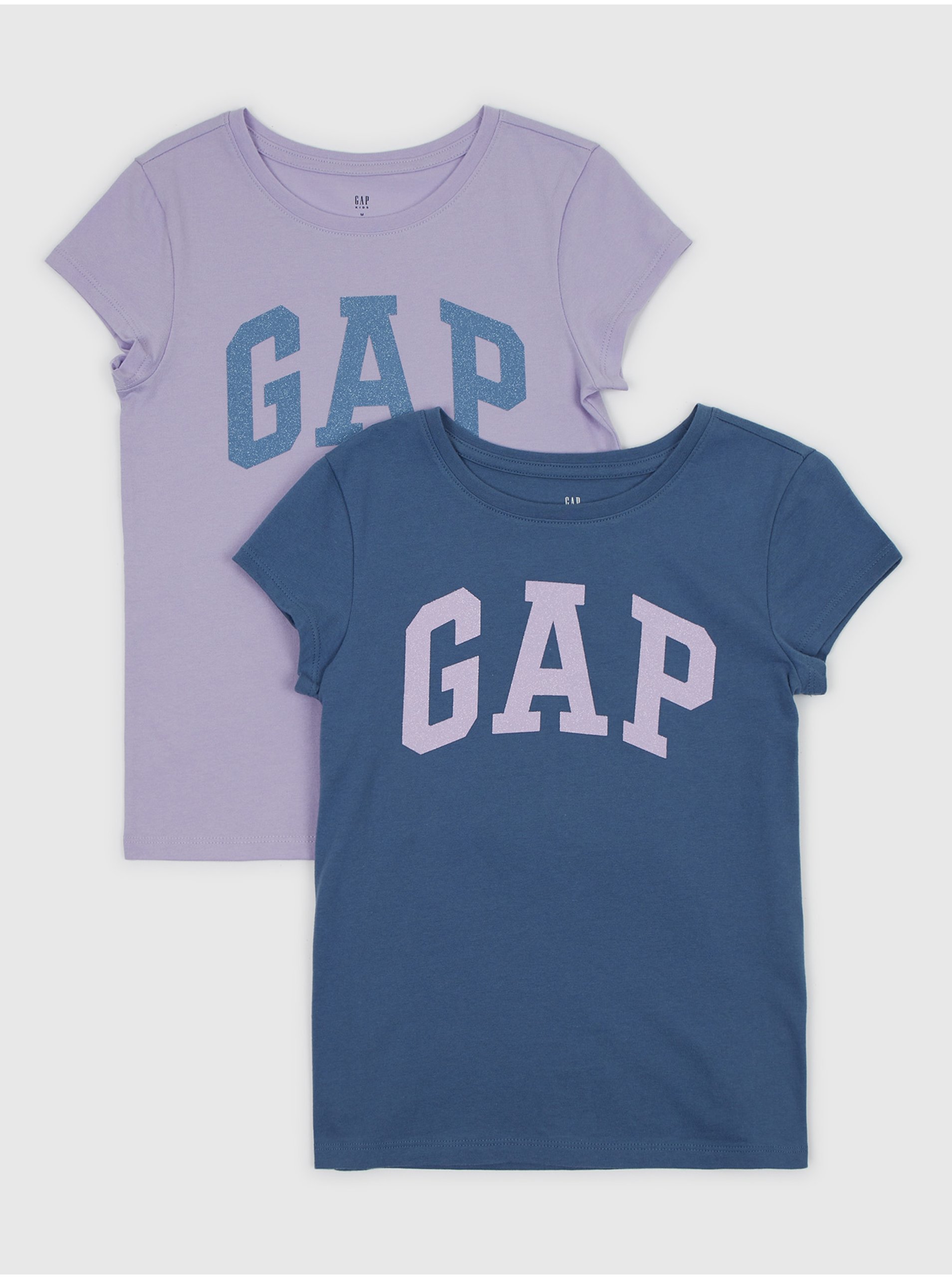 Lacno Sada dvoch dievčenských tričiek v tmavomodrej a fialovej farbe GAP