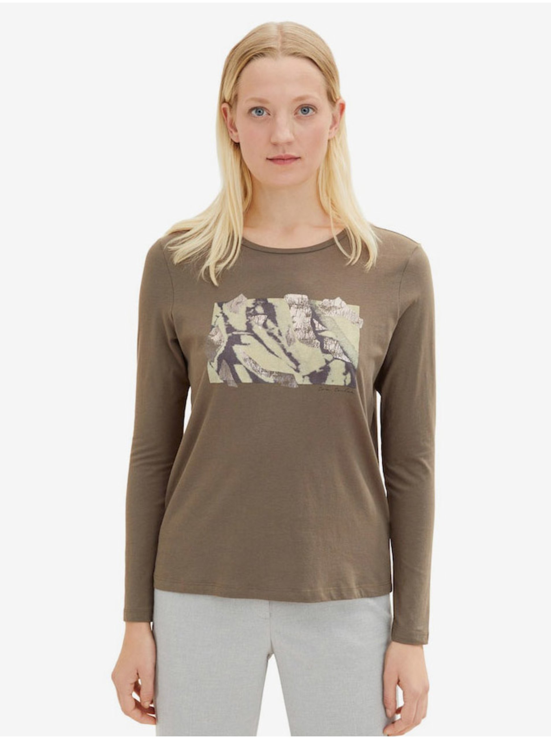 Levně Khaki dámské tričko Tom Tailor