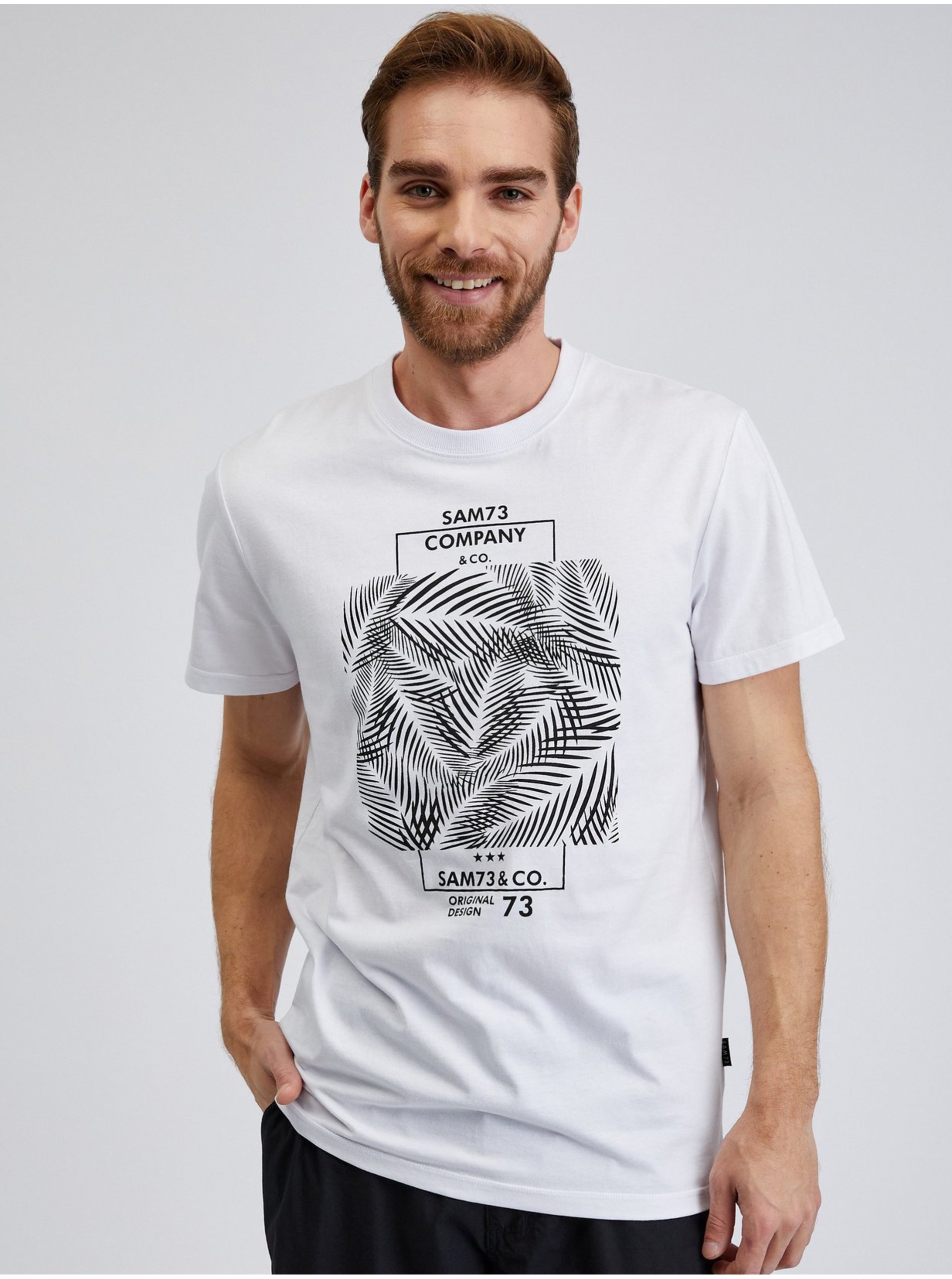 E-shop Bílé pánské bavlněné tričko s potiskem SAM73 Almandit