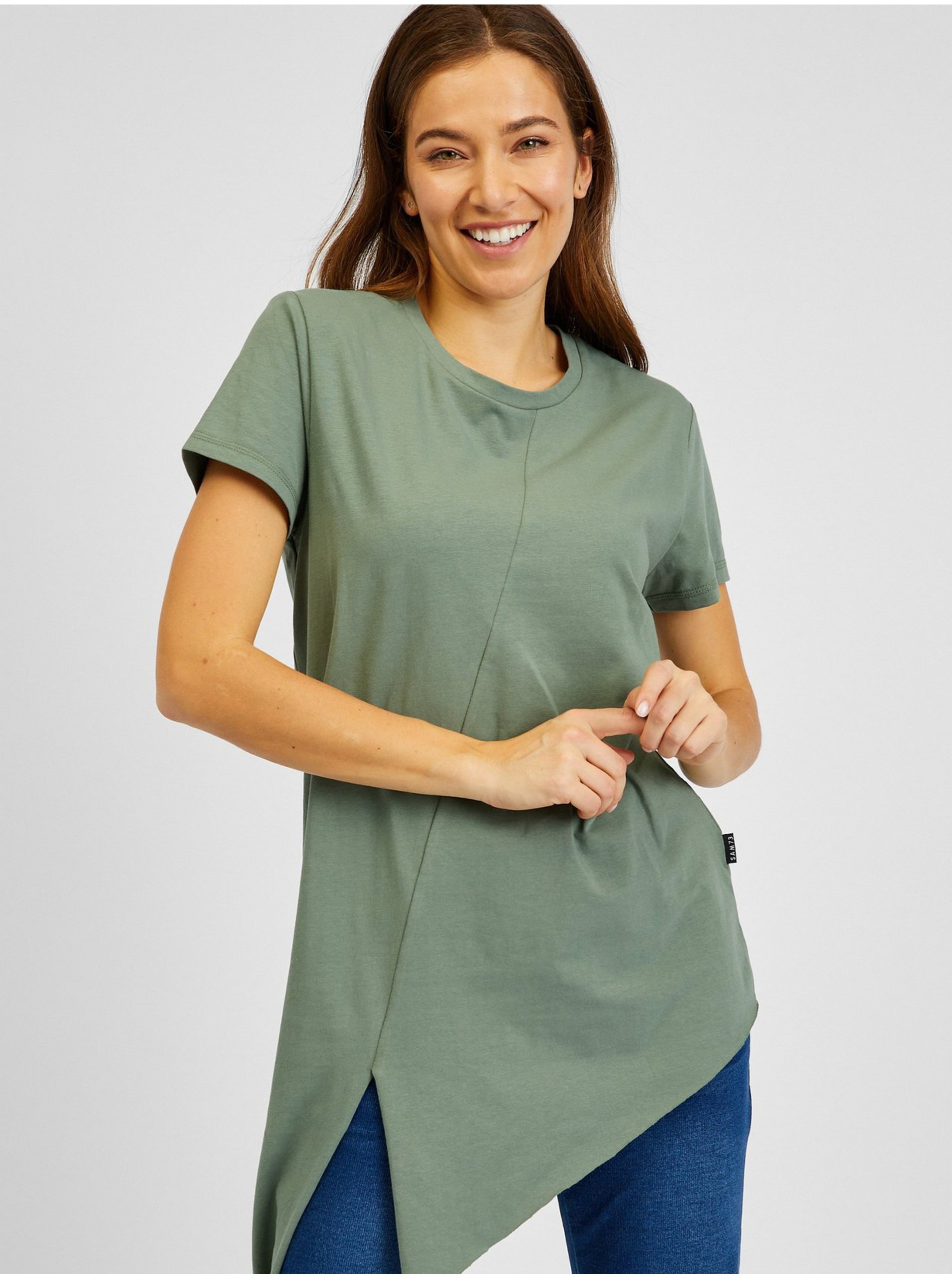 Levně Zelené dámské tričko asymetrického střihu SAM73 Lacerta