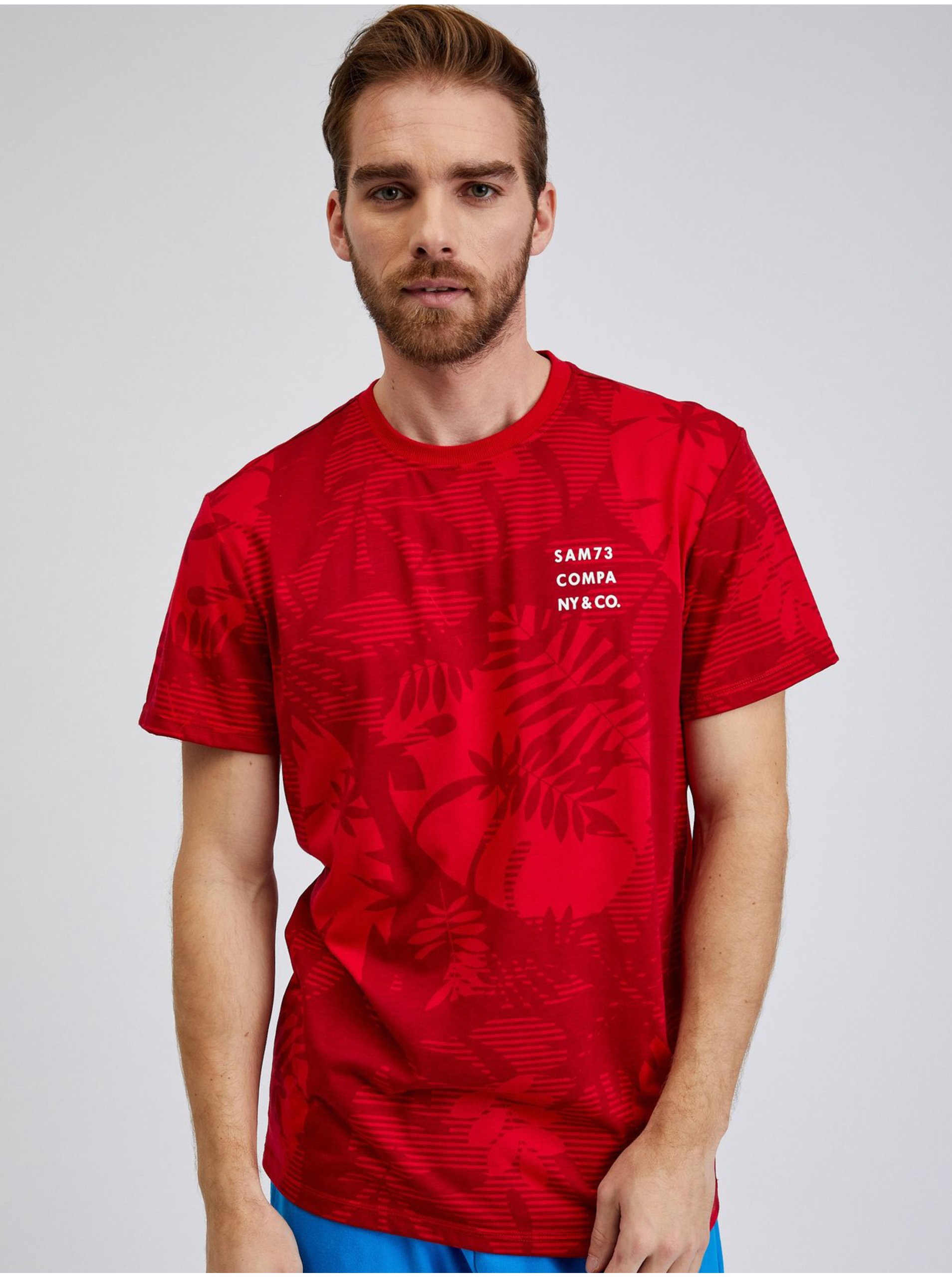 Levně Červené pánské vzorované tričko SAM73 Sculptor