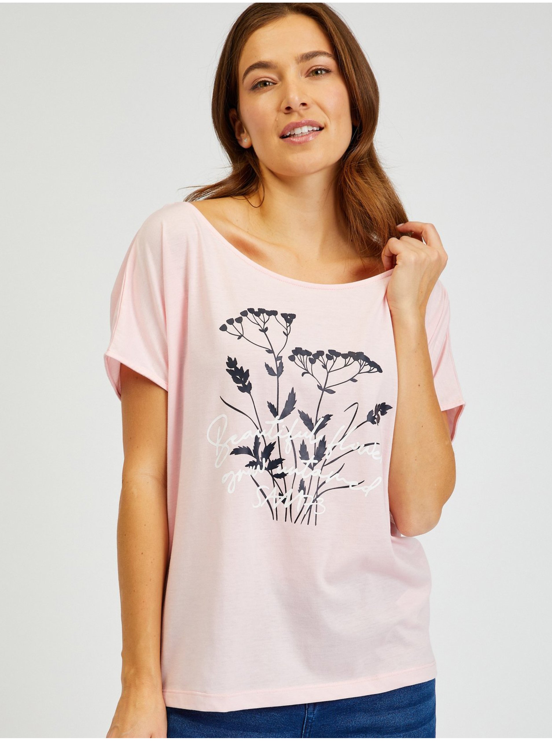 Levně Světle růžové dámské tričko s potiskem SAM73 Circinus