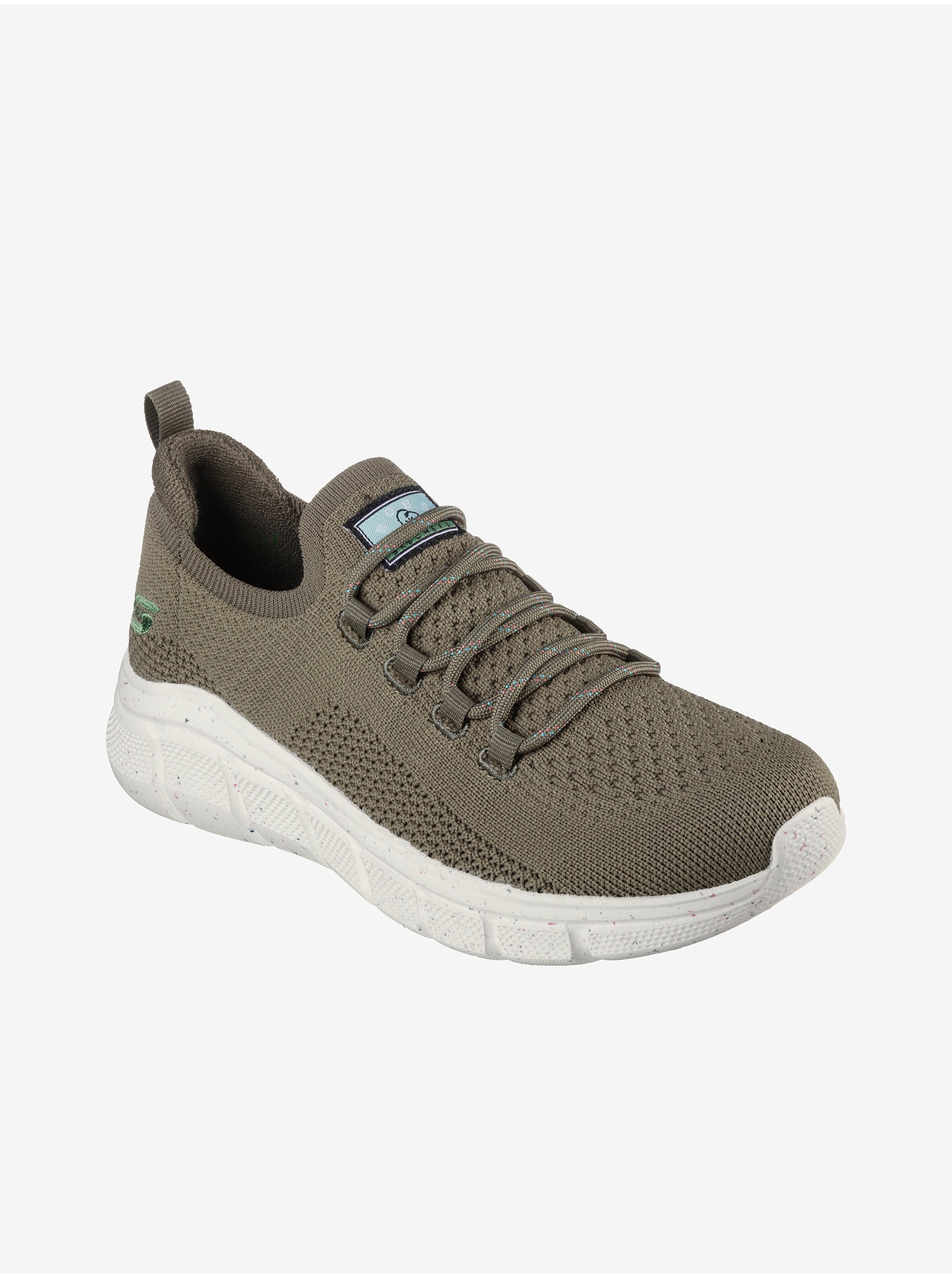 Levně Khaki dámské tenisky Skechers Bobs B Flex - Time Clash