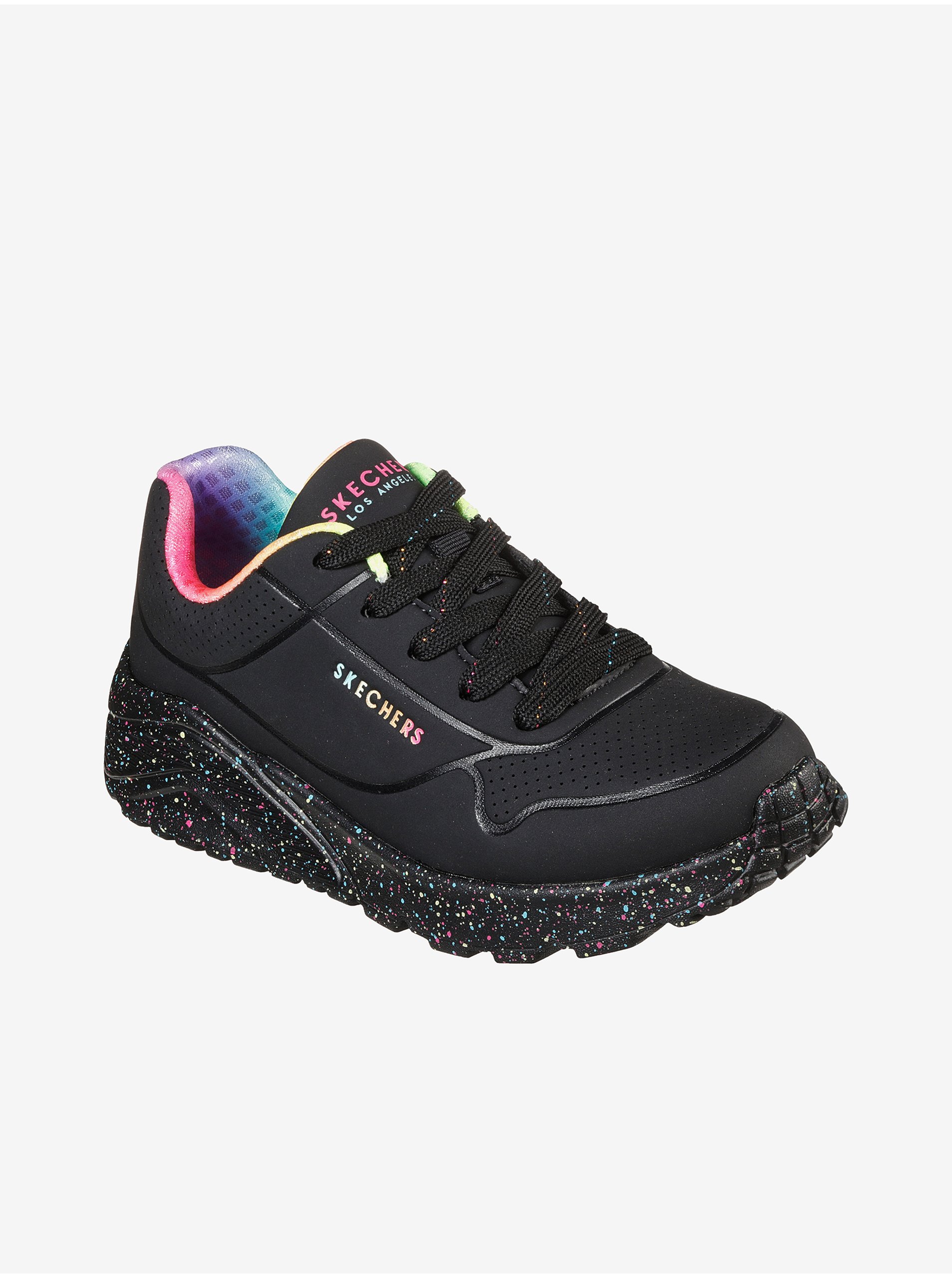 Lacno Čierne dievčenské tenisky Skechers Uno Lite Rainbow Speckle