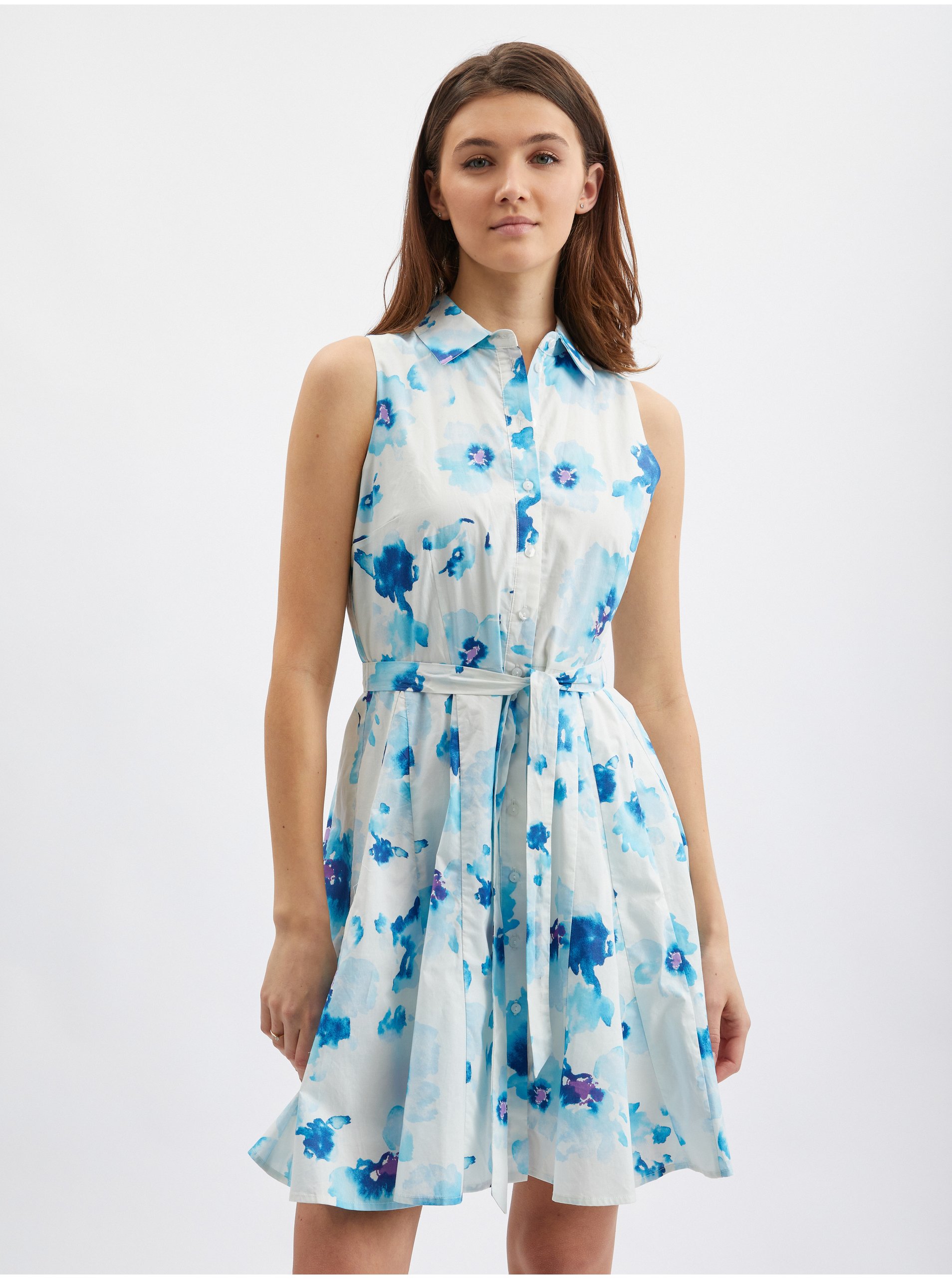 Levně Modro-bílé dámské květované šaty ORSAY