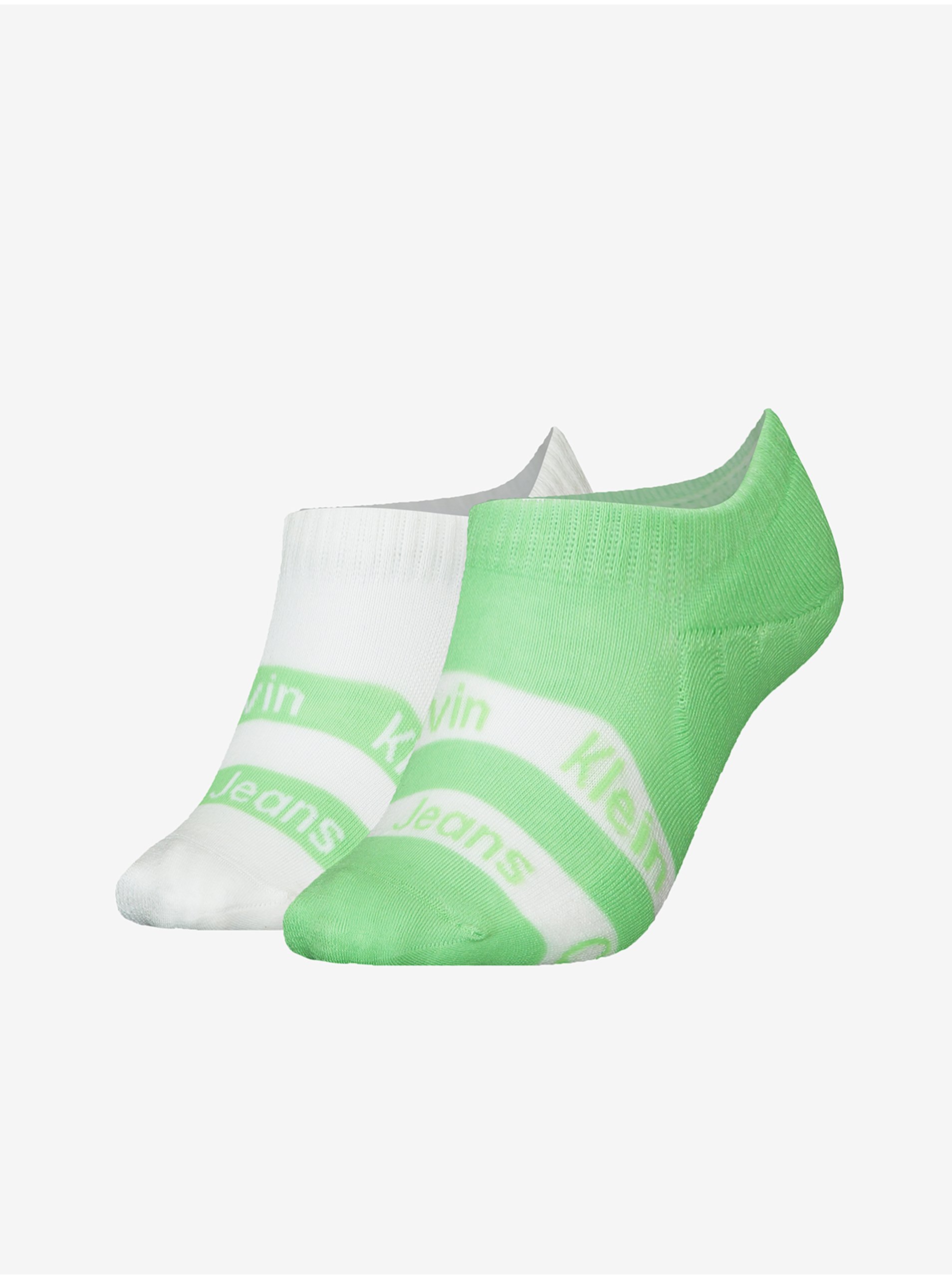 Levně Sada dvou párů dámských ponožek v bílé a světle zelené barvě Calvin Klein Jeans