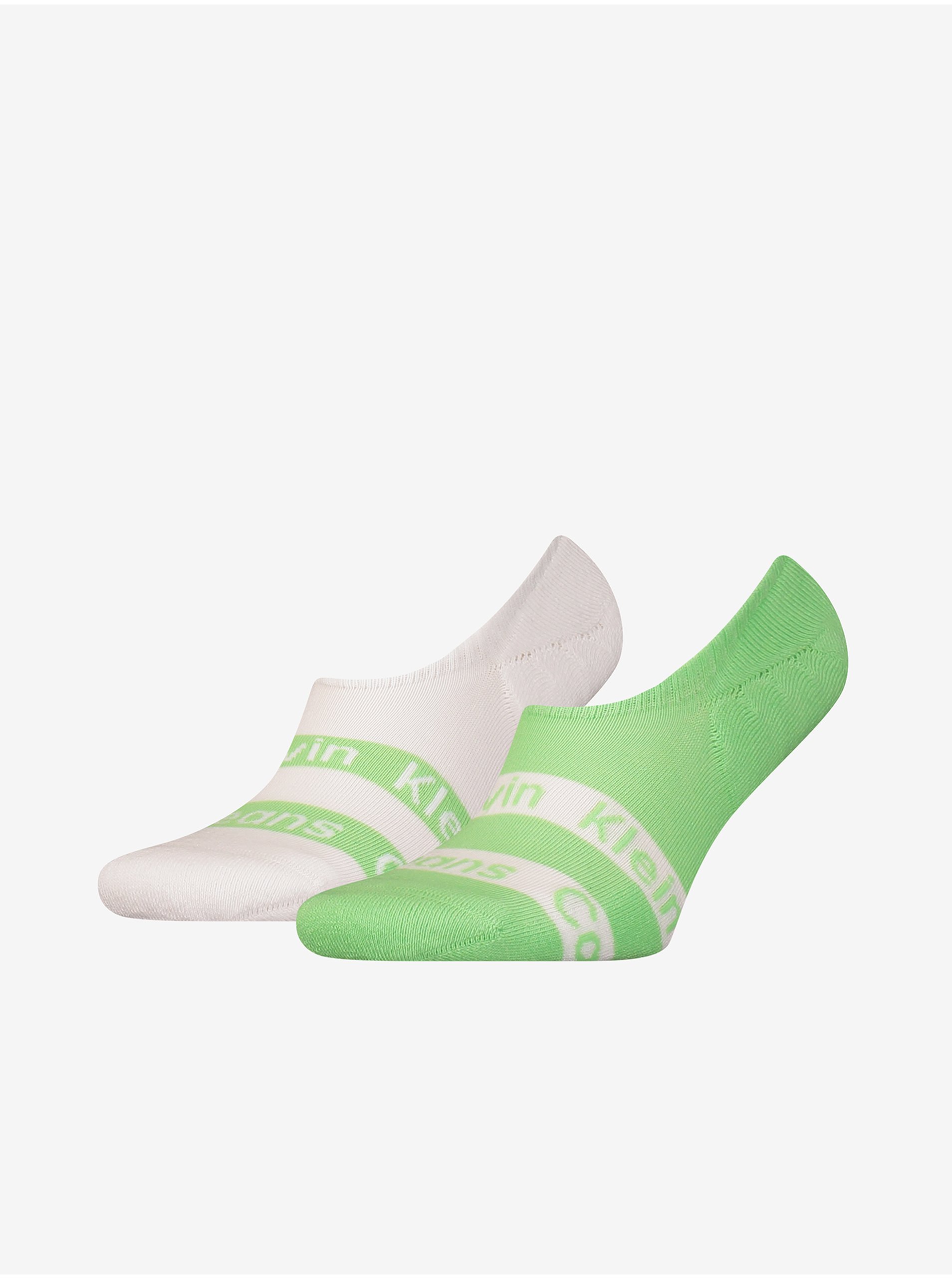 Levně Sada dvou párů pánských ponožek v bílé a světle zelené barvě Calvin Klein Jeans