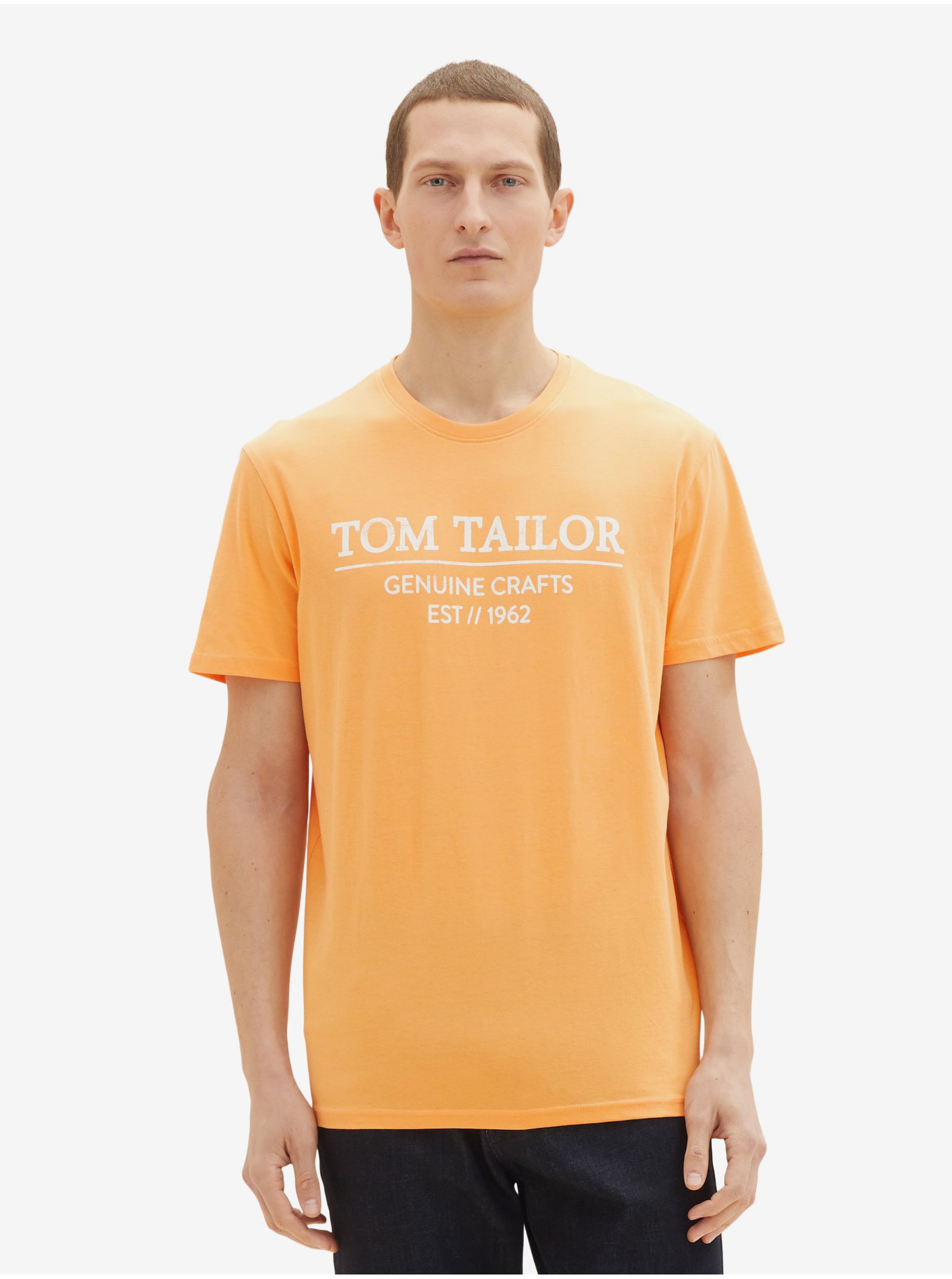 Lacno Oranžové pánske tričko Tom Tailor