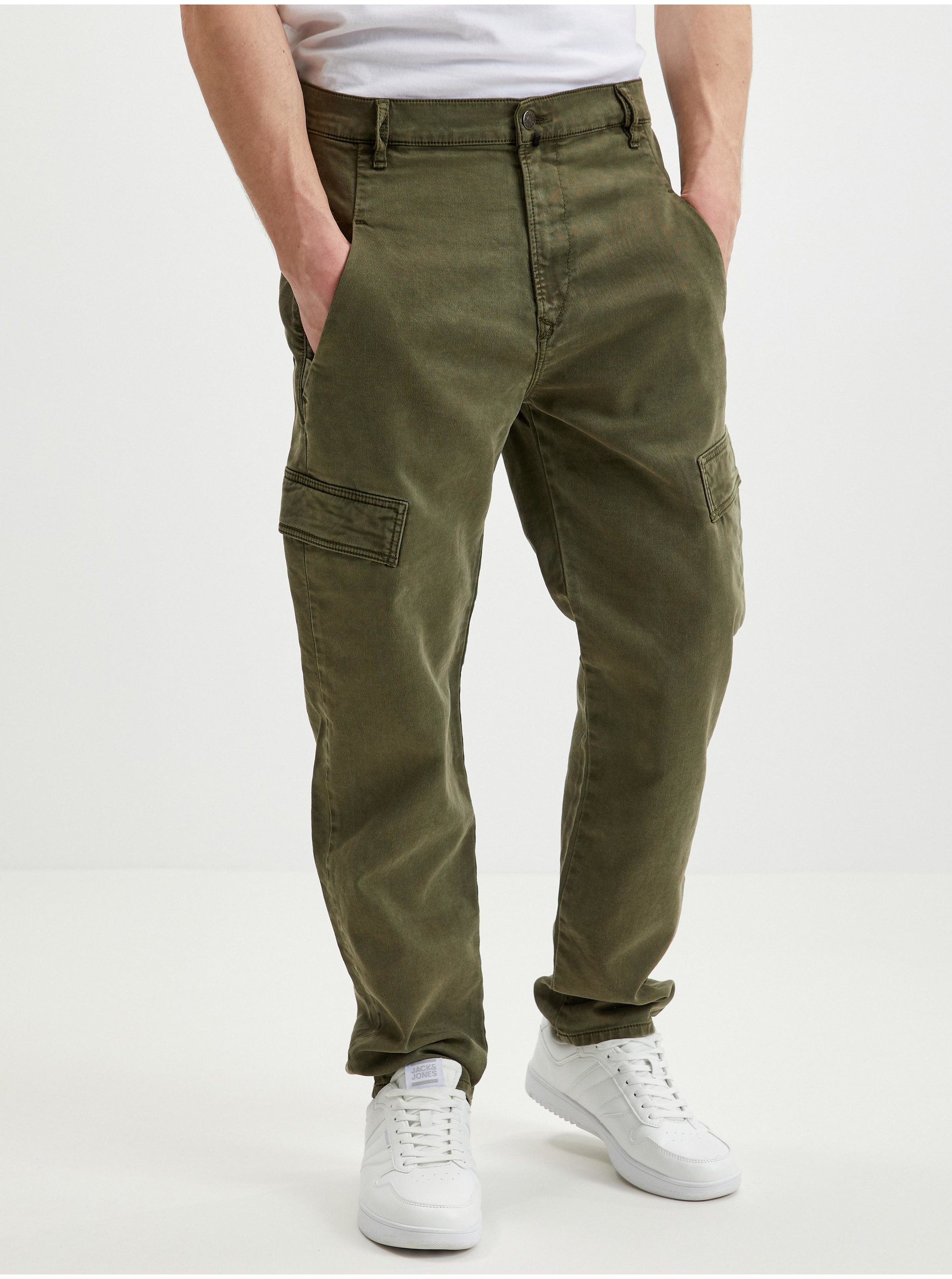 Levně Tmavě zelené pánské straight fit džíny s kapsami Diesel Krett