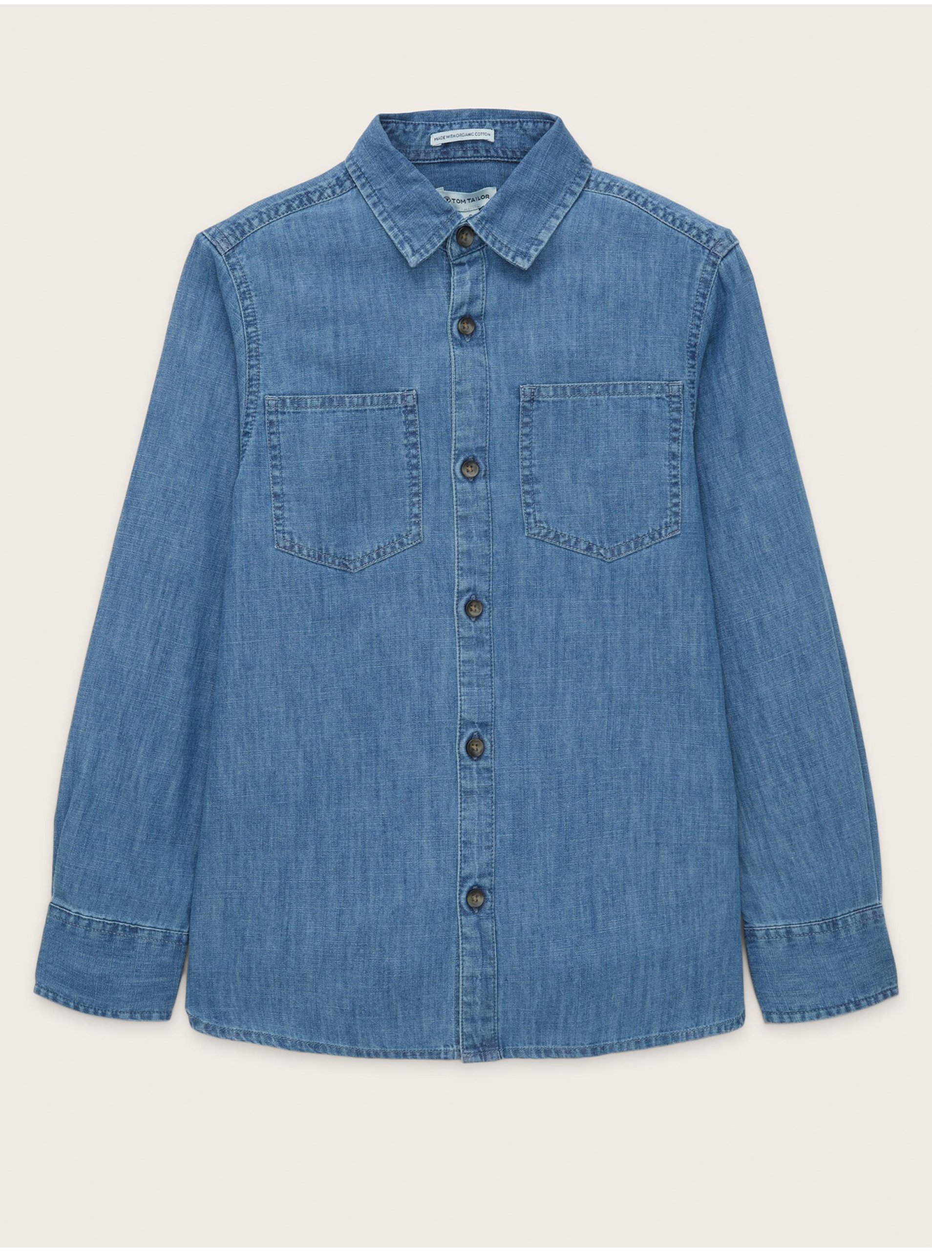 Lacno Modrá chlapčenská džínsová košeľa Tom Tailor