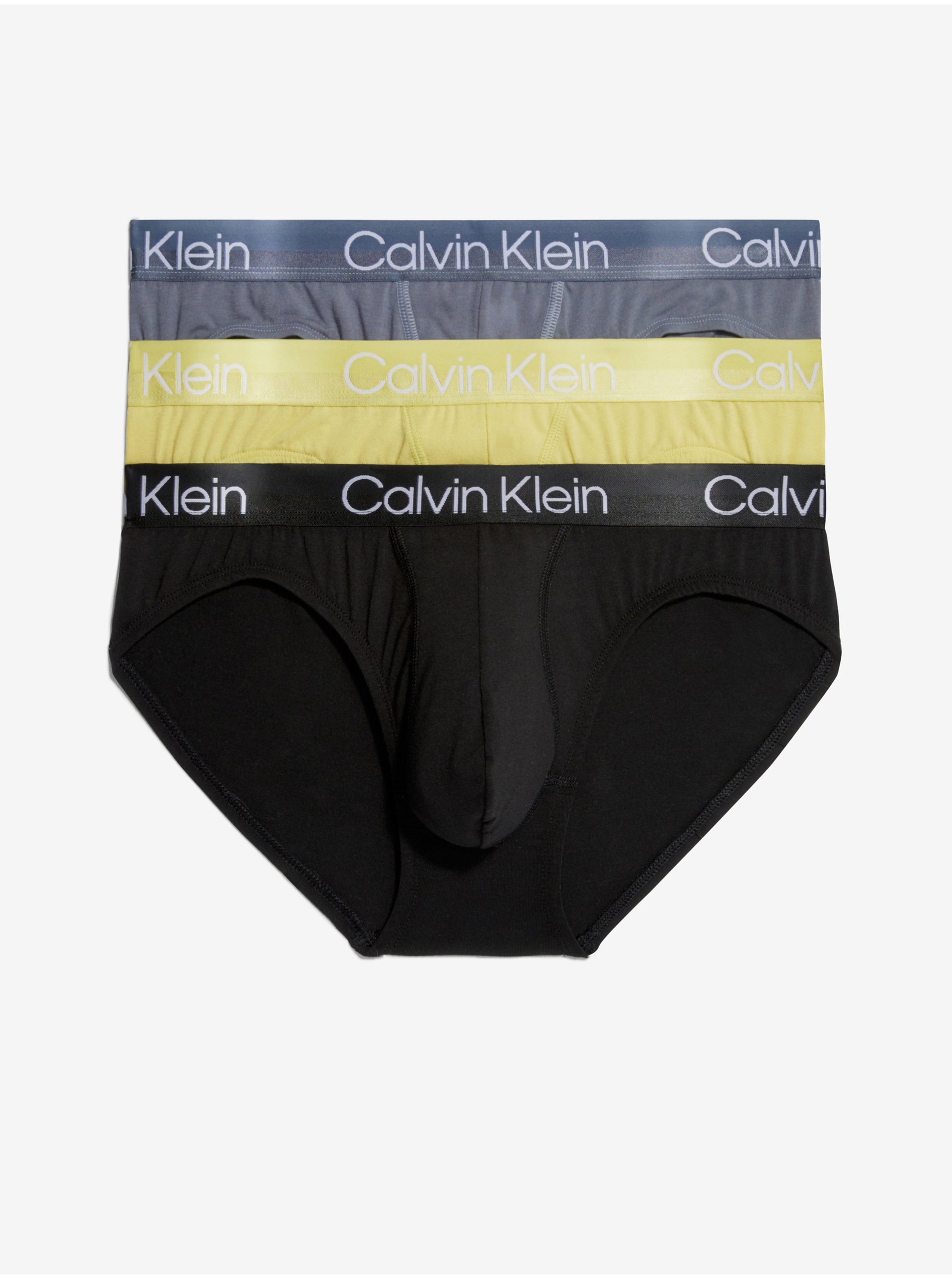 Levně Sada tří pánských slipů v černé, žluté a šedé barvě 3PK Calvin Klein Underwear