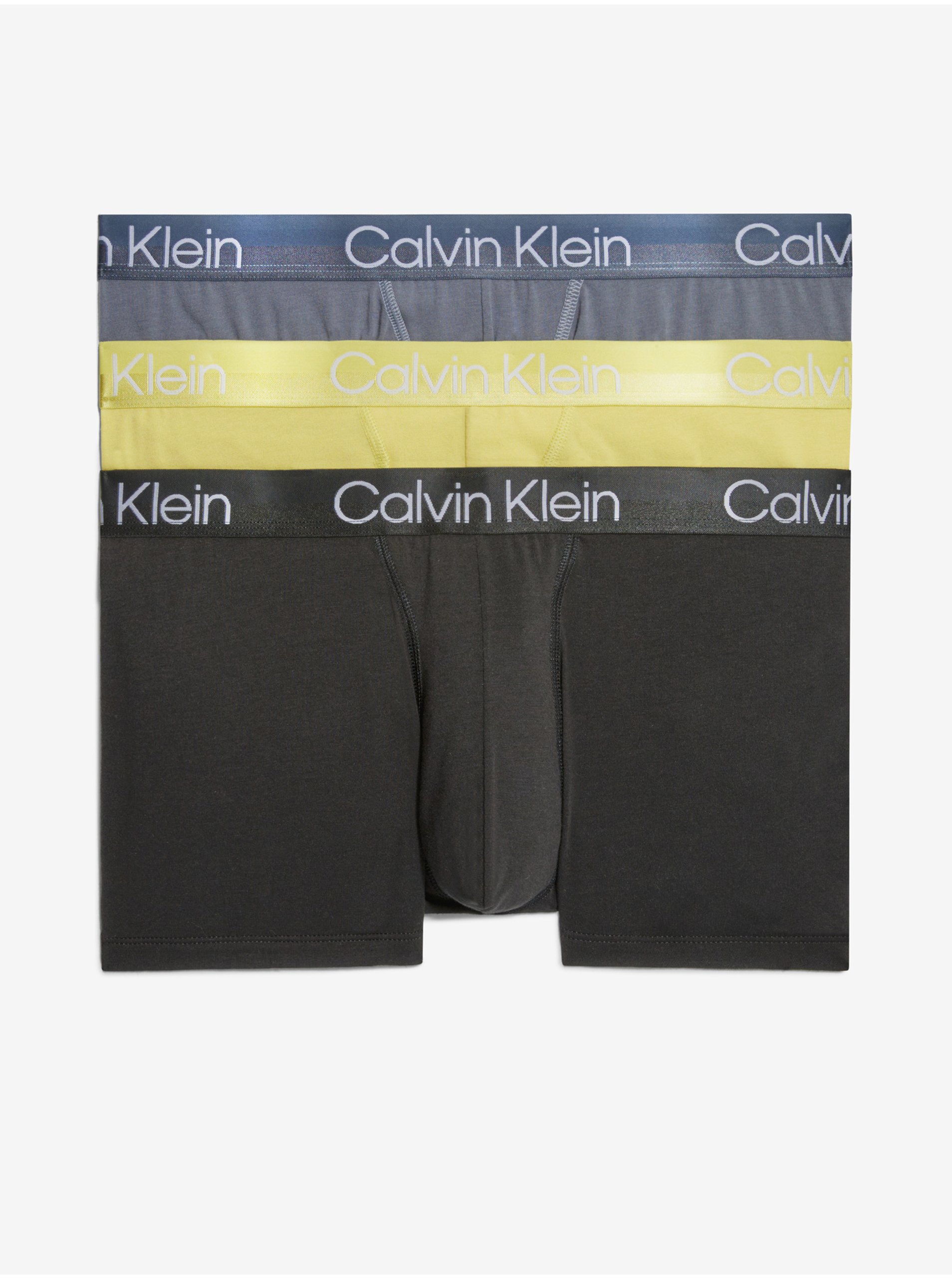 Levně Sada tří pánských boxerek v černé, žluté a šedé barvě 3PK Calvin Klein Underwear