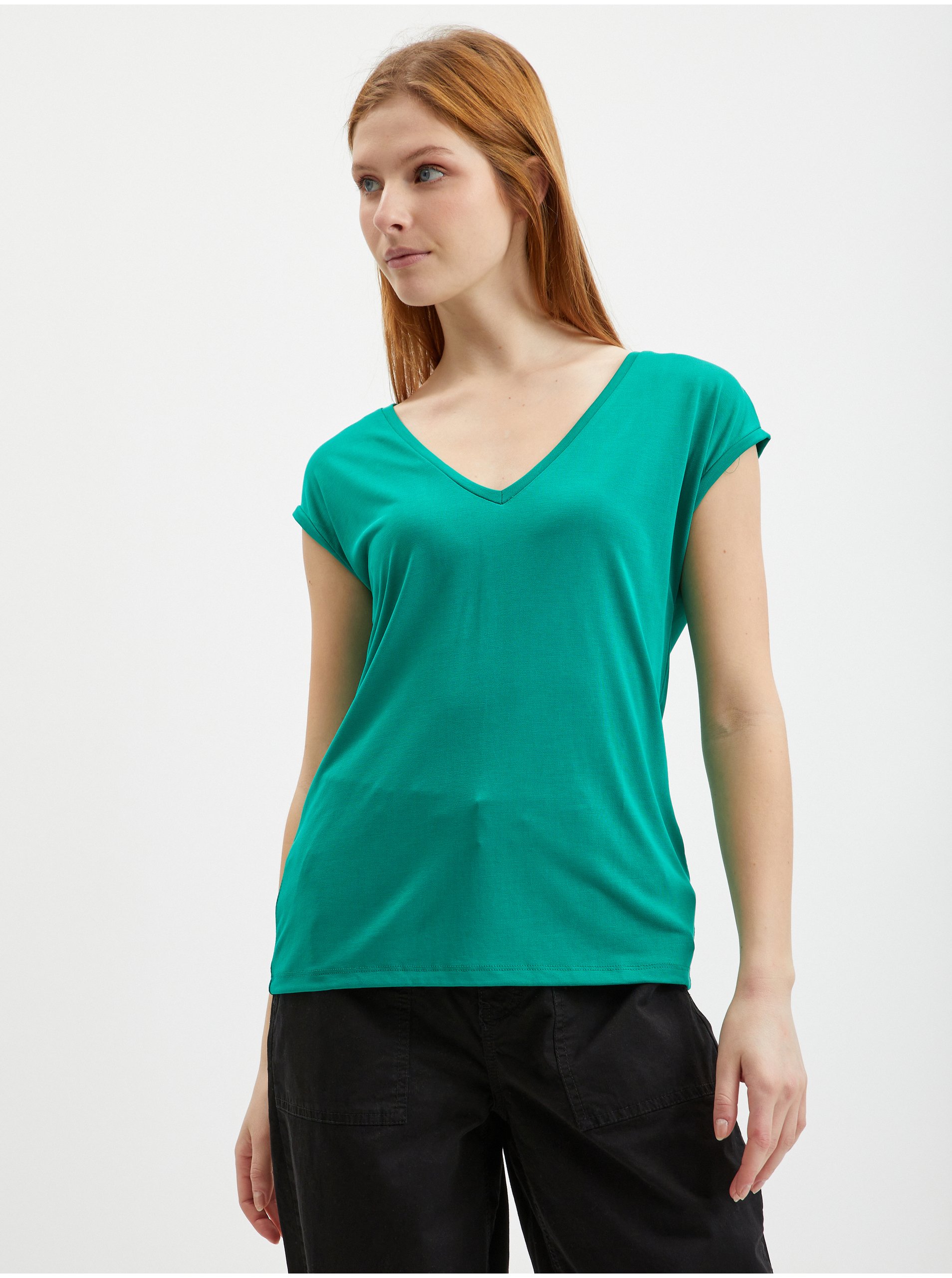 Levně Zelené dámské tričko Pieces Kamala