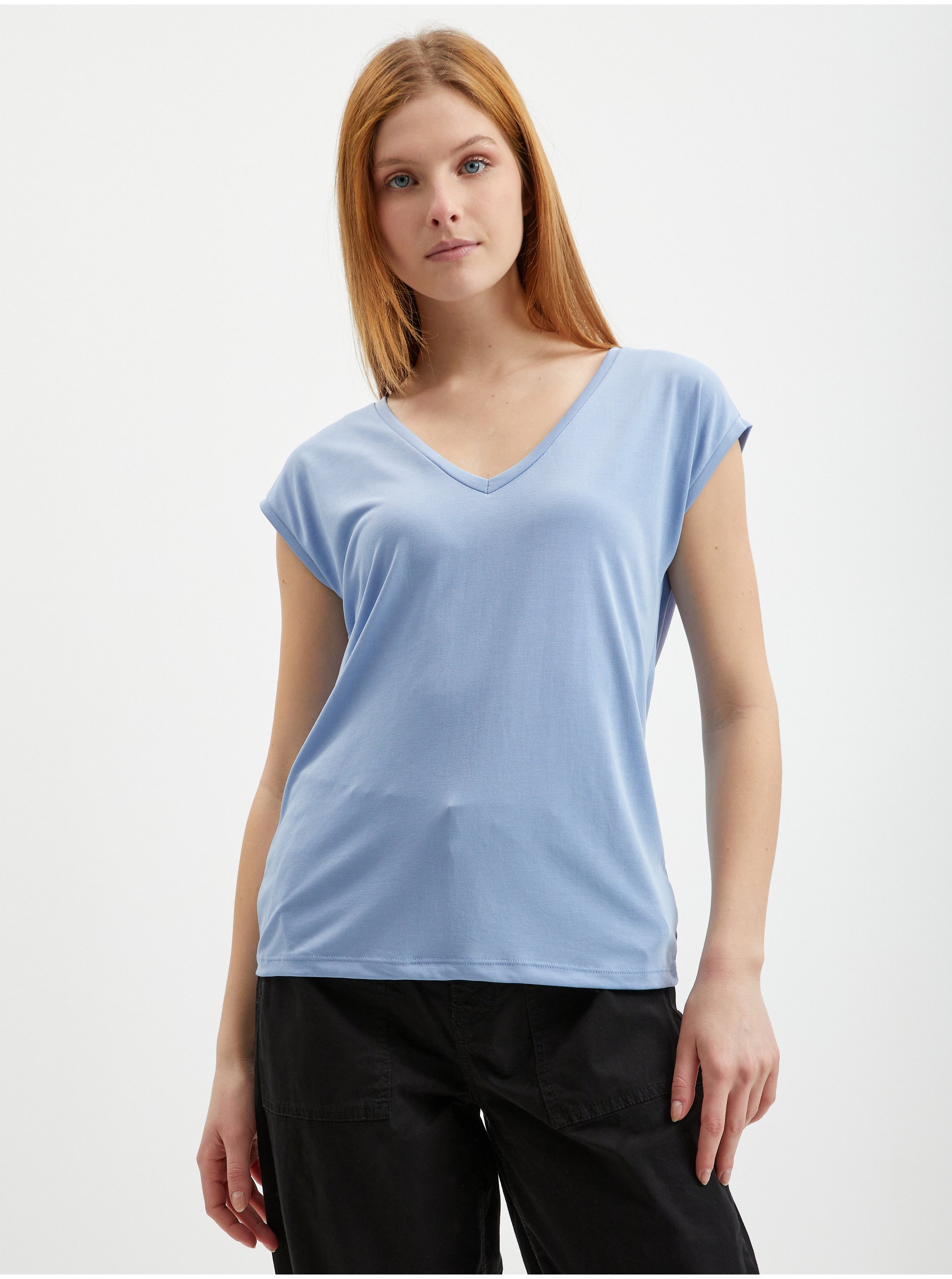 E-shop Světle modré dámské tričko Pieces Kamala