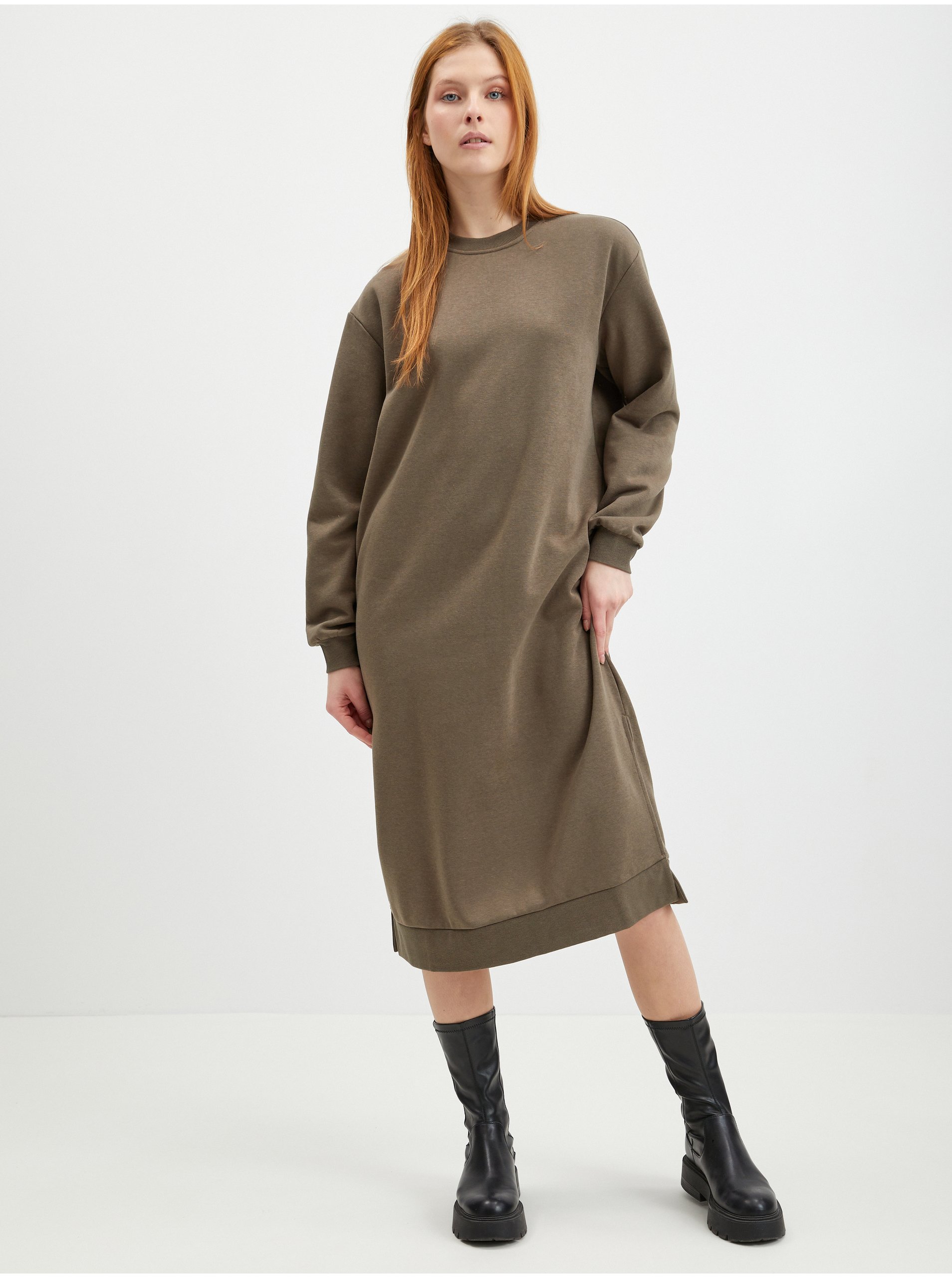 E-shop Khaki dámské mikinové šaty Noisy May Helene