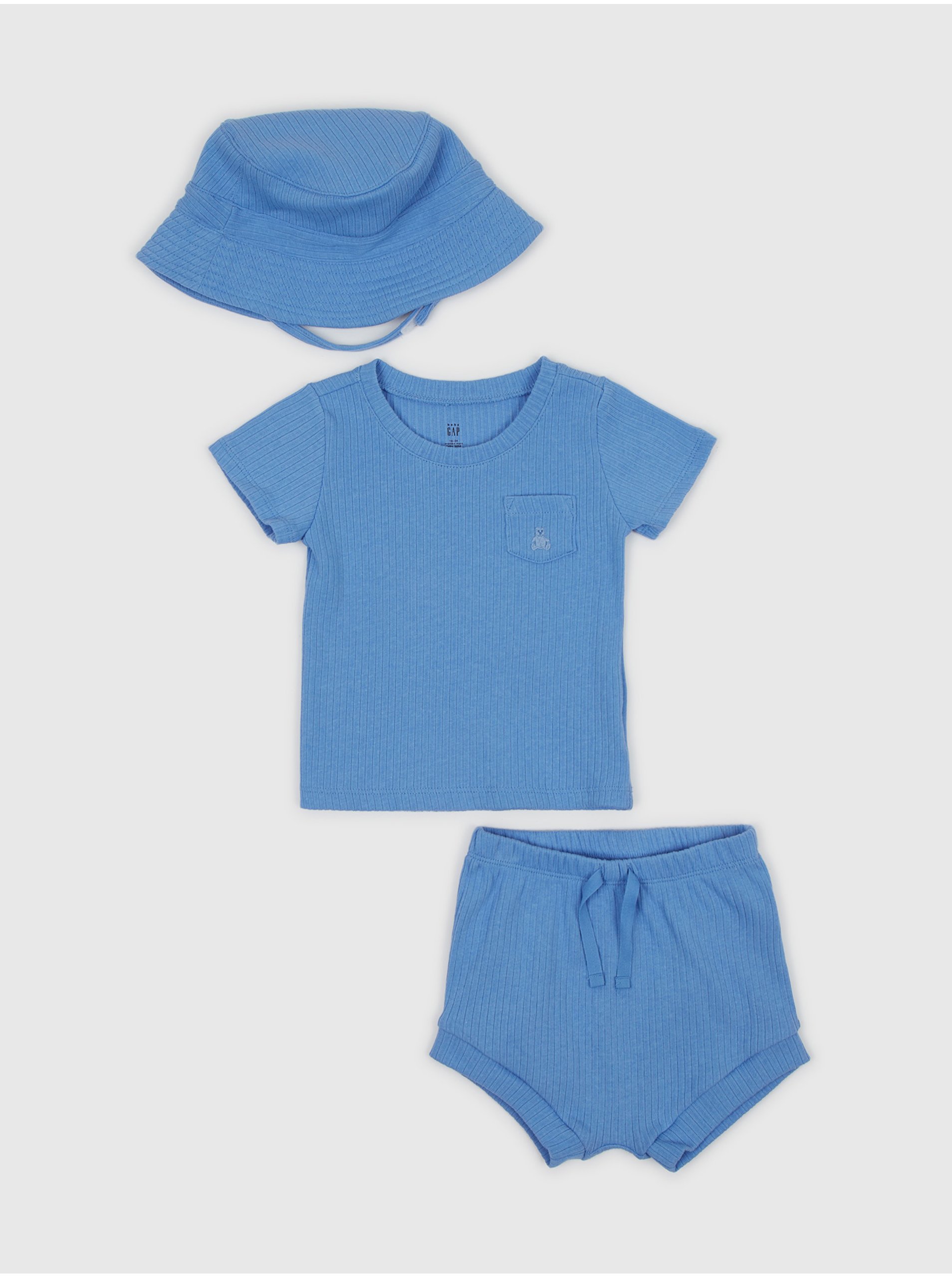 Levně Sada klučičího trička, kraťasů a klobouku v modré barvě GAP