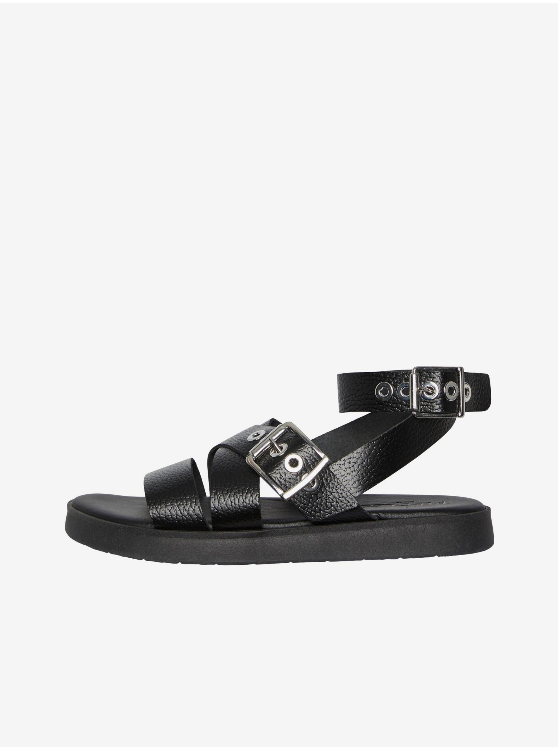 E-shop Čierne dámske kožené sandále Pieces Shela