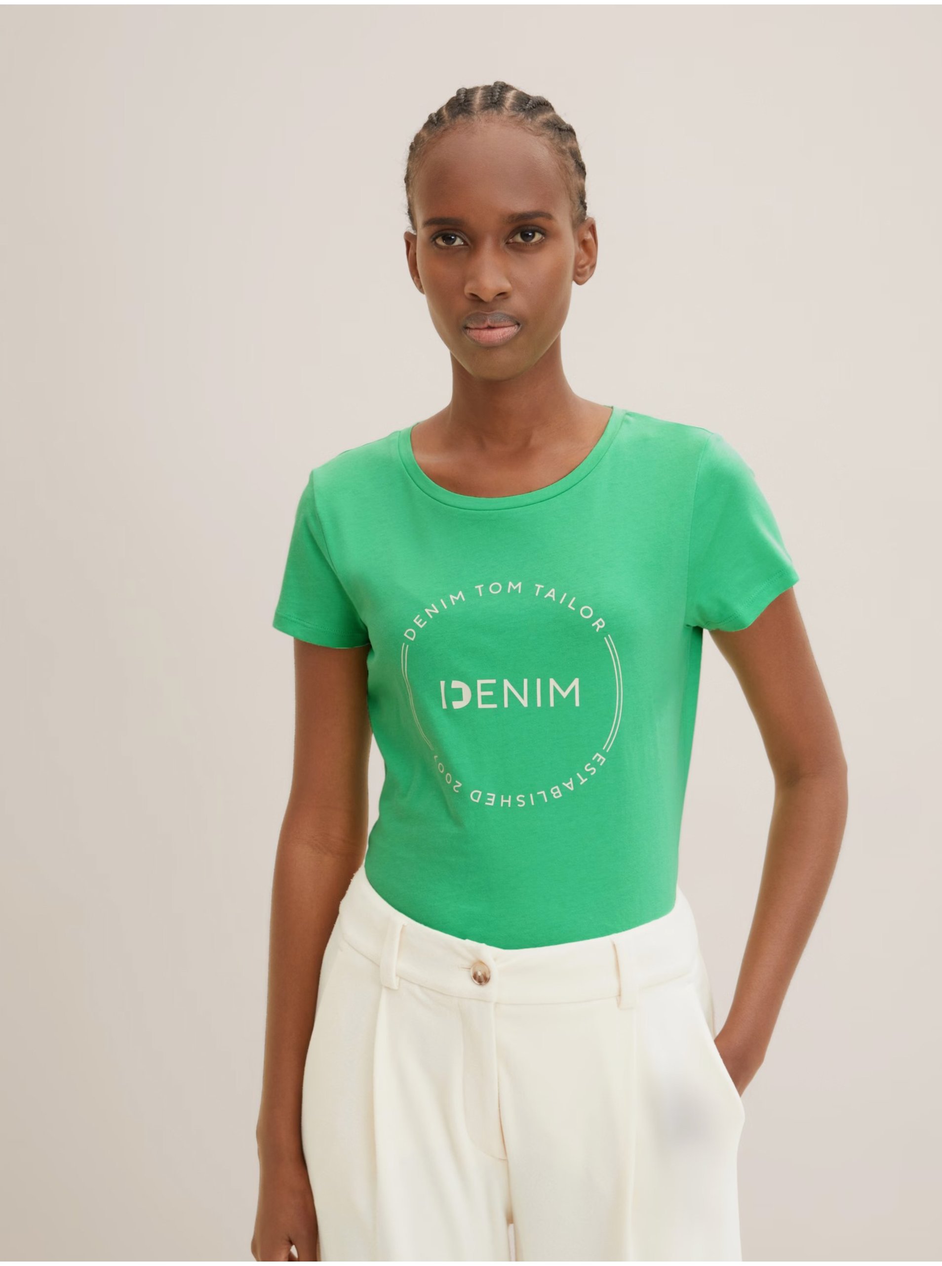 Levně Světle zelené dámské tričko Tom Tailor Denim