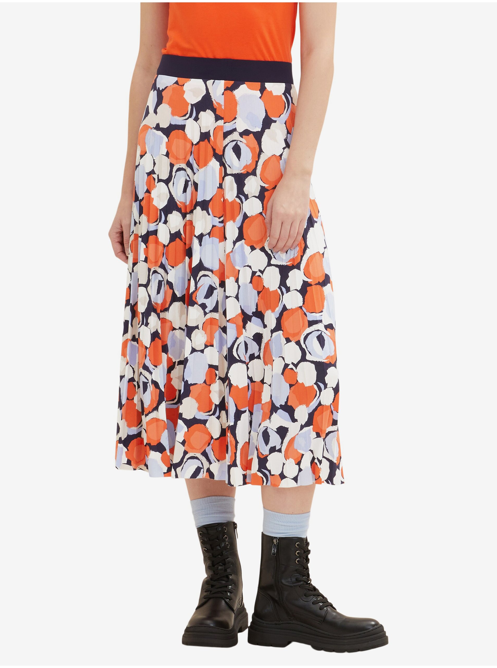 E-shop Modro-oranžová dámská plisovaná midi sukně Tom Tailor