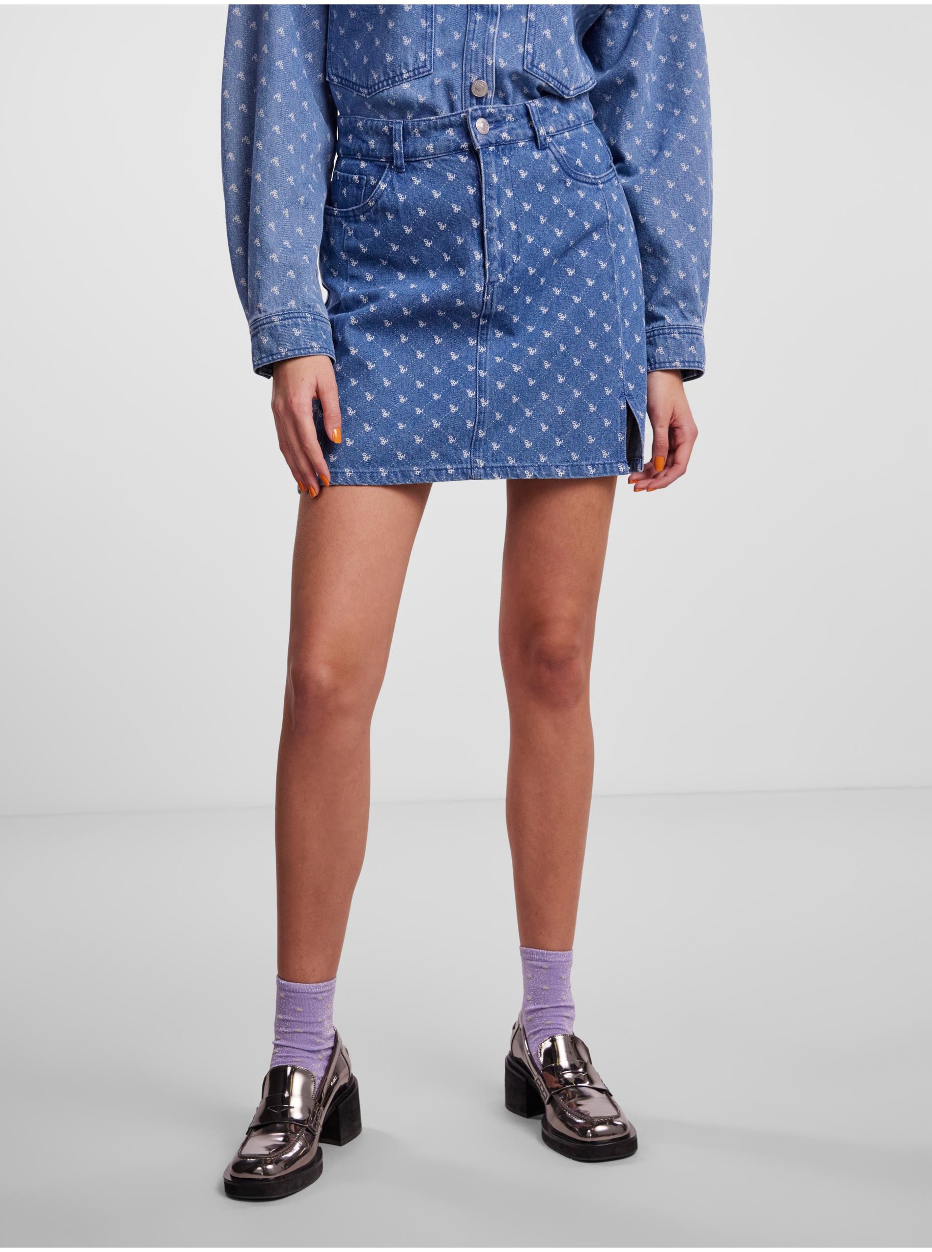 E-shop Modrá dámská džínová vzorovaná mini sukně Pieces Nursel