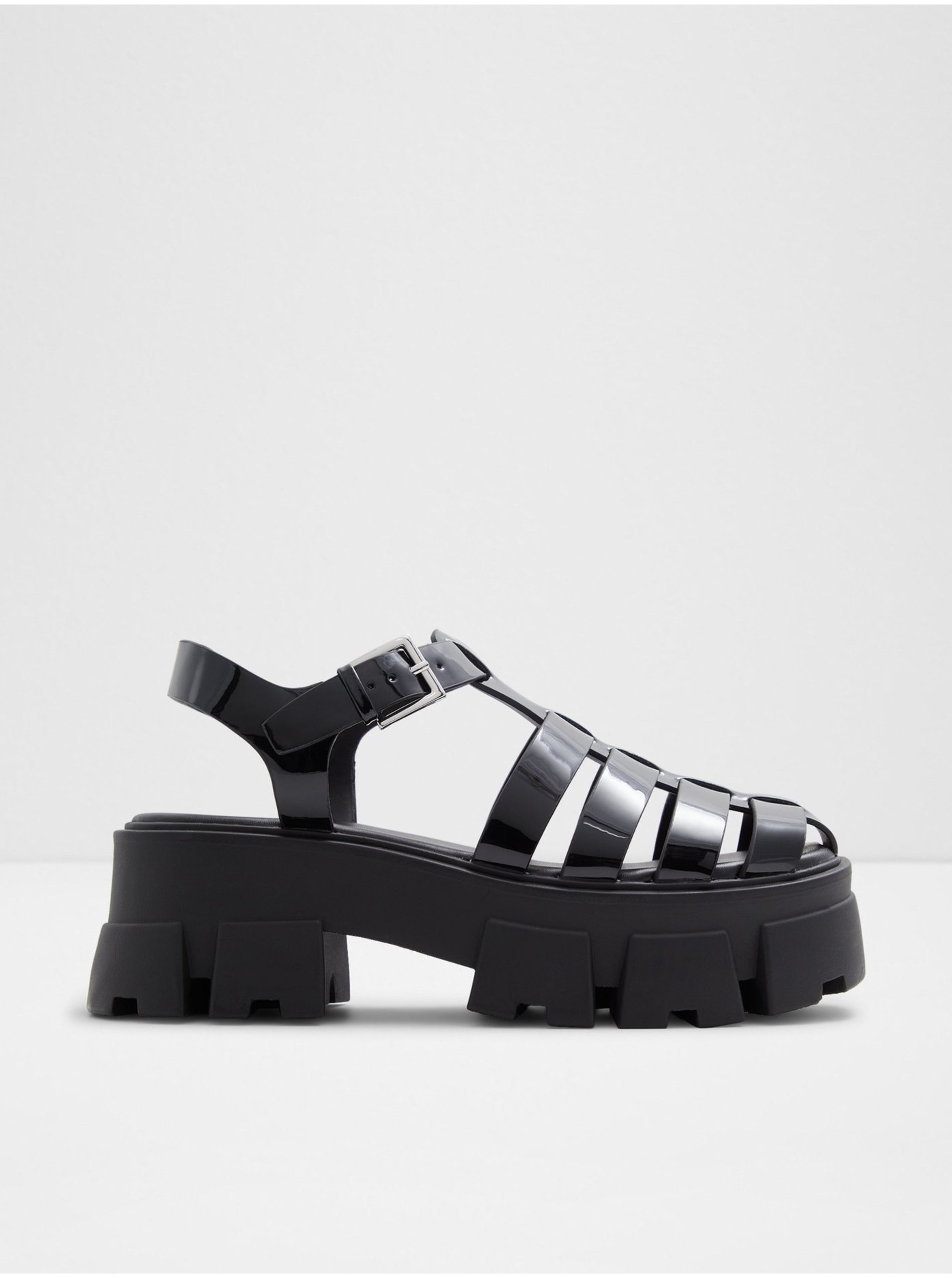 Levně Černé dámské lesklé sandály na platformě ALDO Suzy