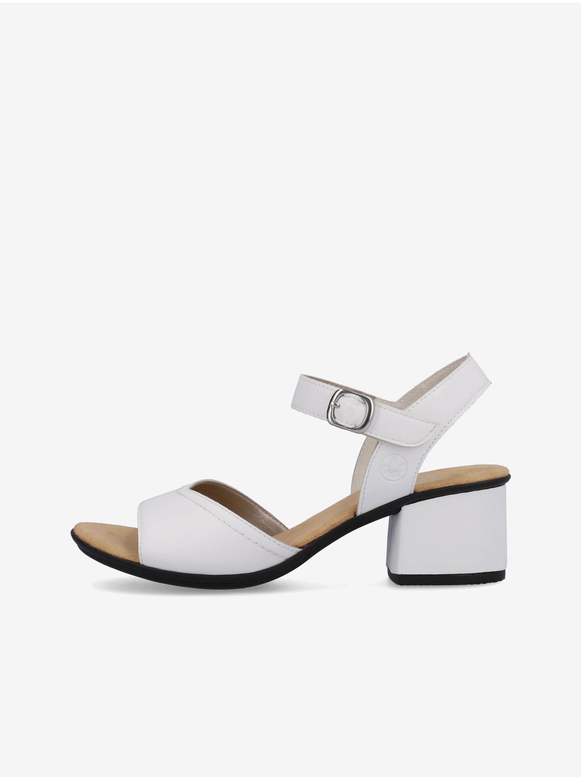 Lacno Biele dámske kožené sandále na podpätku Rieker