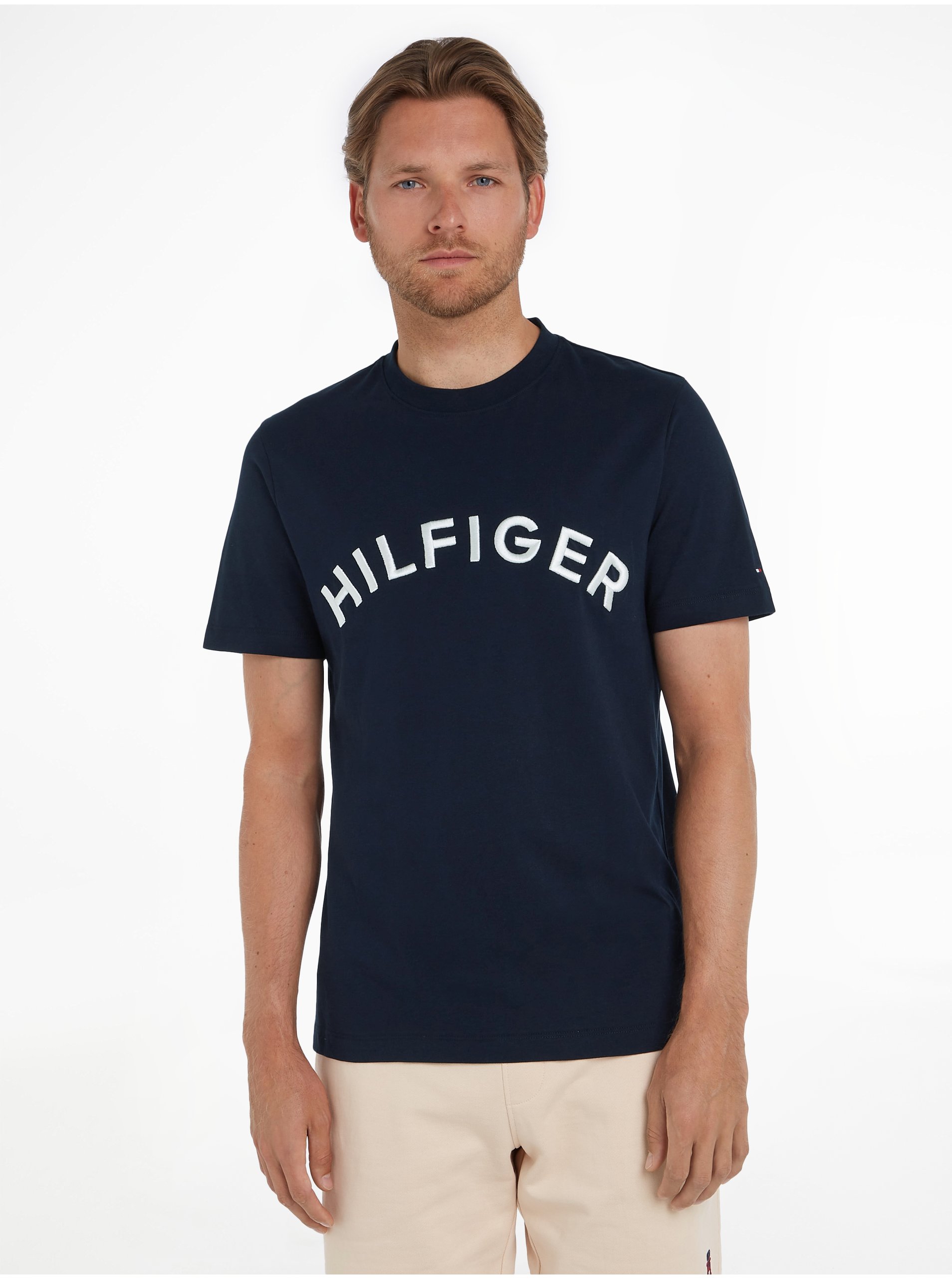 E-shop Tmavě modré pánské tričko Tommy Hilfiger Arched Tee