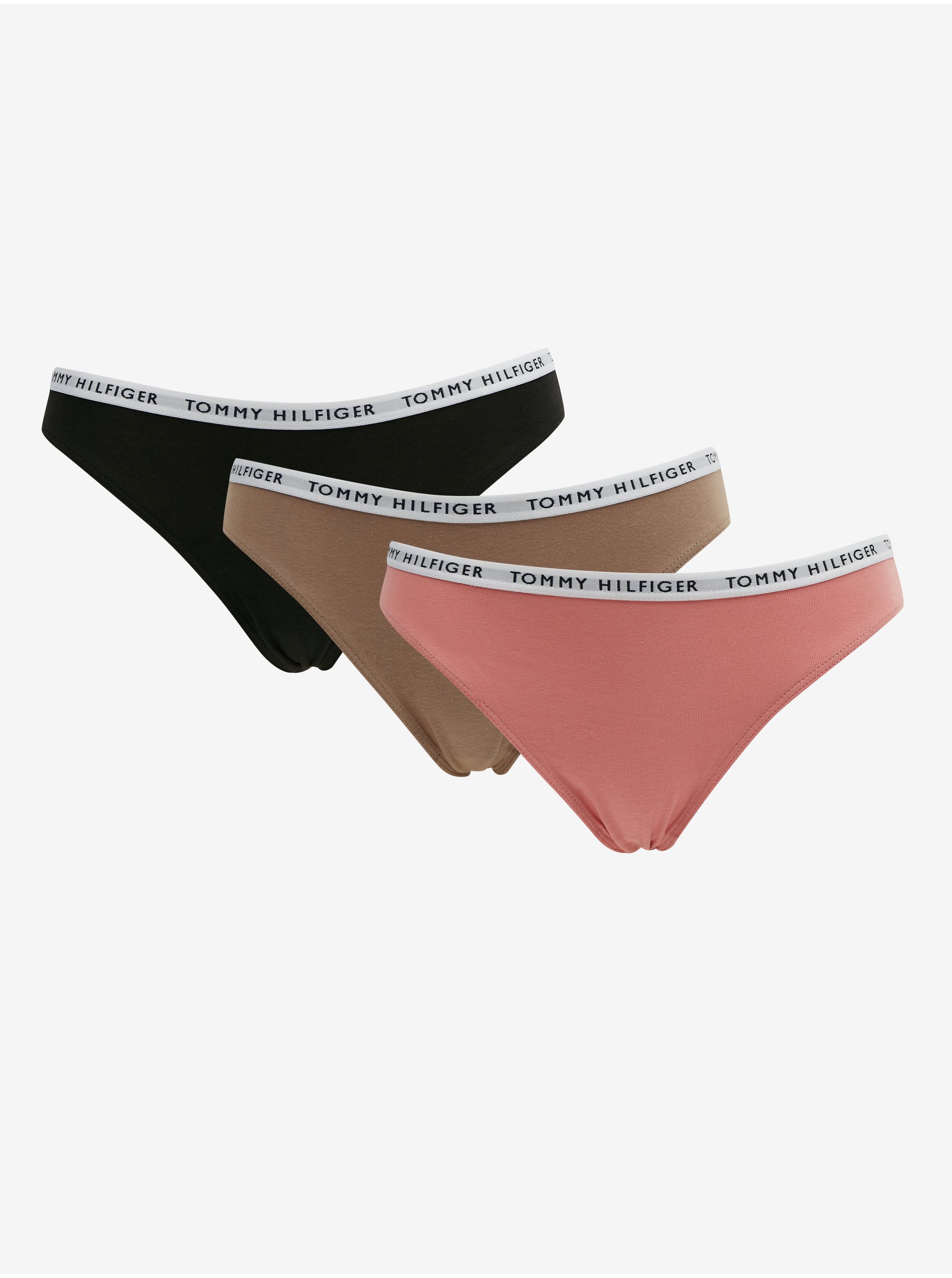 Lacno Súprava troch dámskych nohavičiek v ružovej, hnedej a čiernej farbe Tommy Hilfiger Underwear