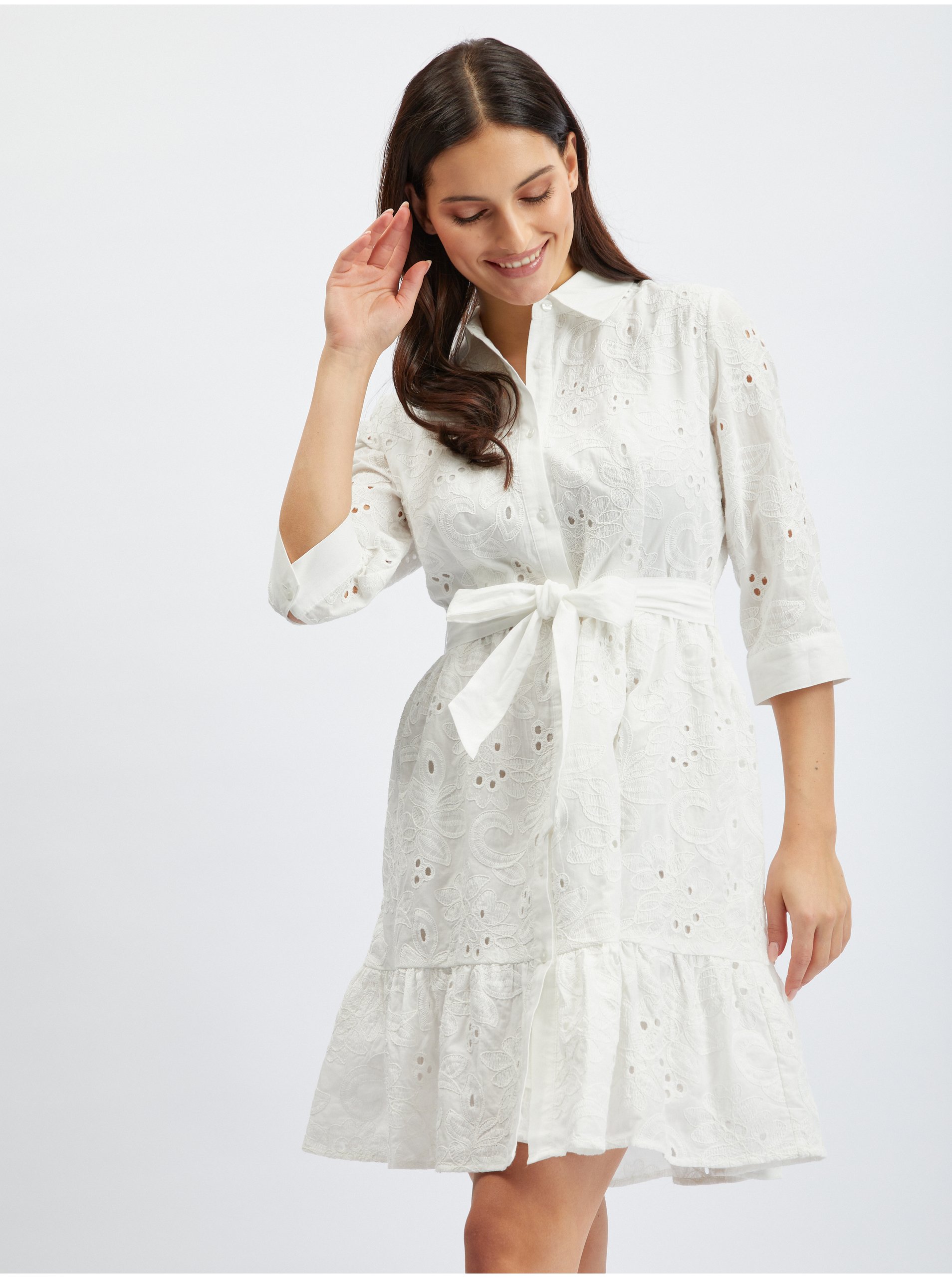 Levně Bílé dámské vzorované košilové šaty ORSAY
