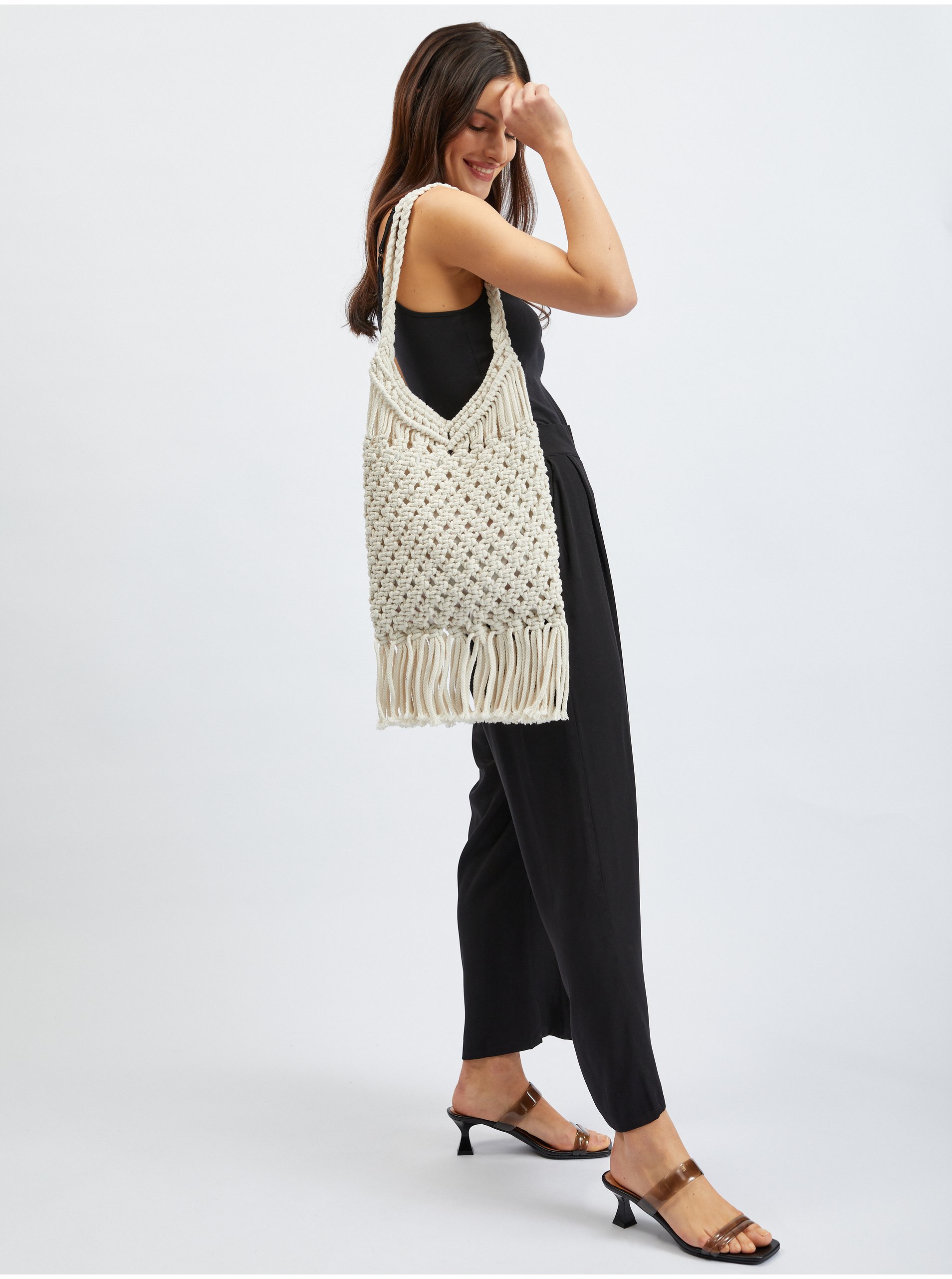 Levně Bílá dámská pletená taška s ozdobným detailem ORSAY