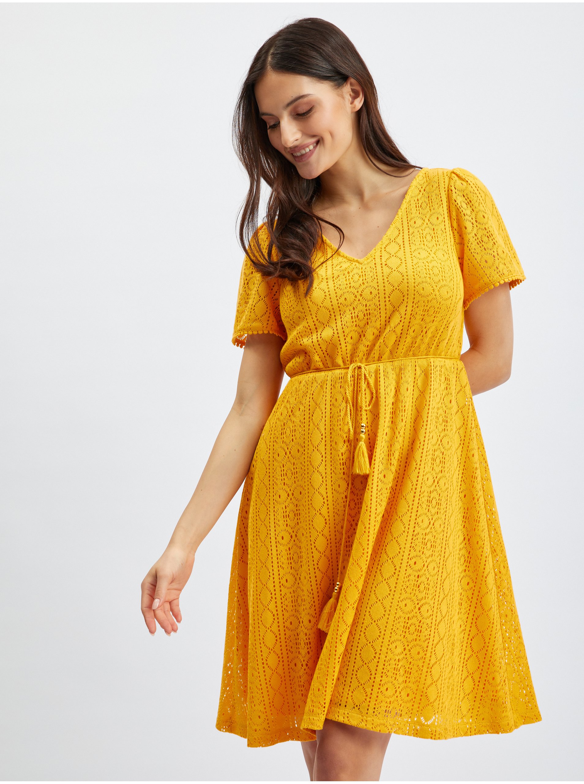 Levně Žluté dámské vzorované šaty ORSAY