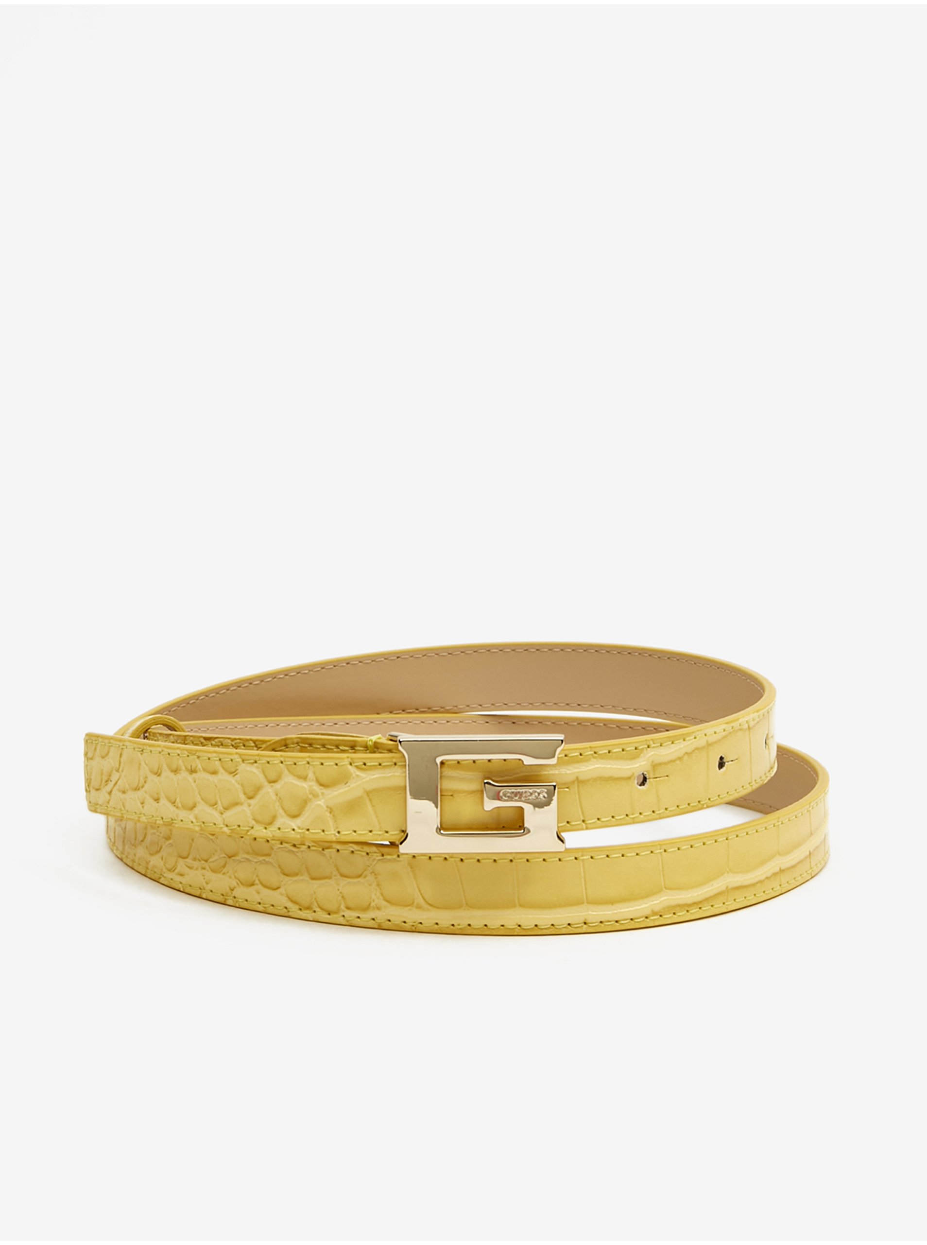 Levně Žlutý dámský pásek s krokodýlím vzorem Guess