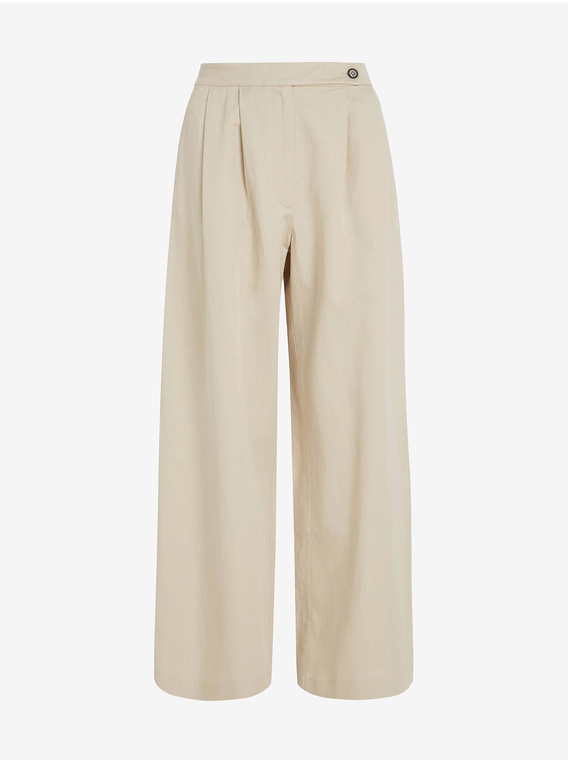 Levně Béžové dámské široké kalhoty s příměsí lnu Tommy Hilfiger