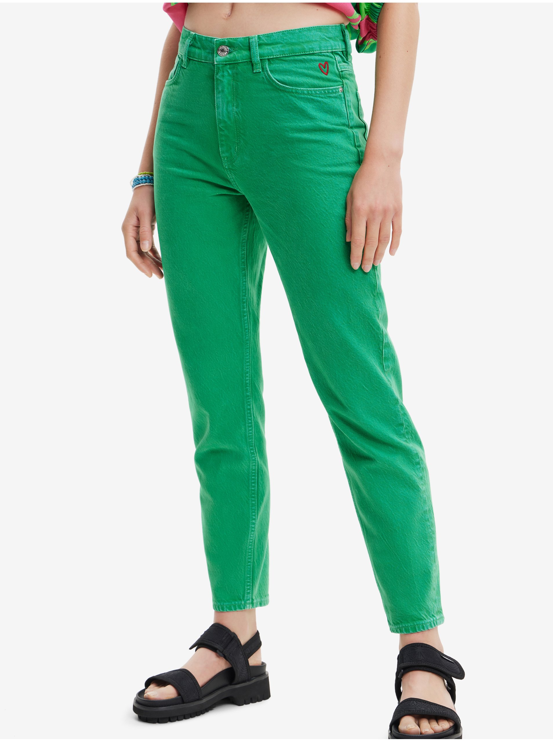 Levně Zelené dámské straight fit džíny Desigual Navel