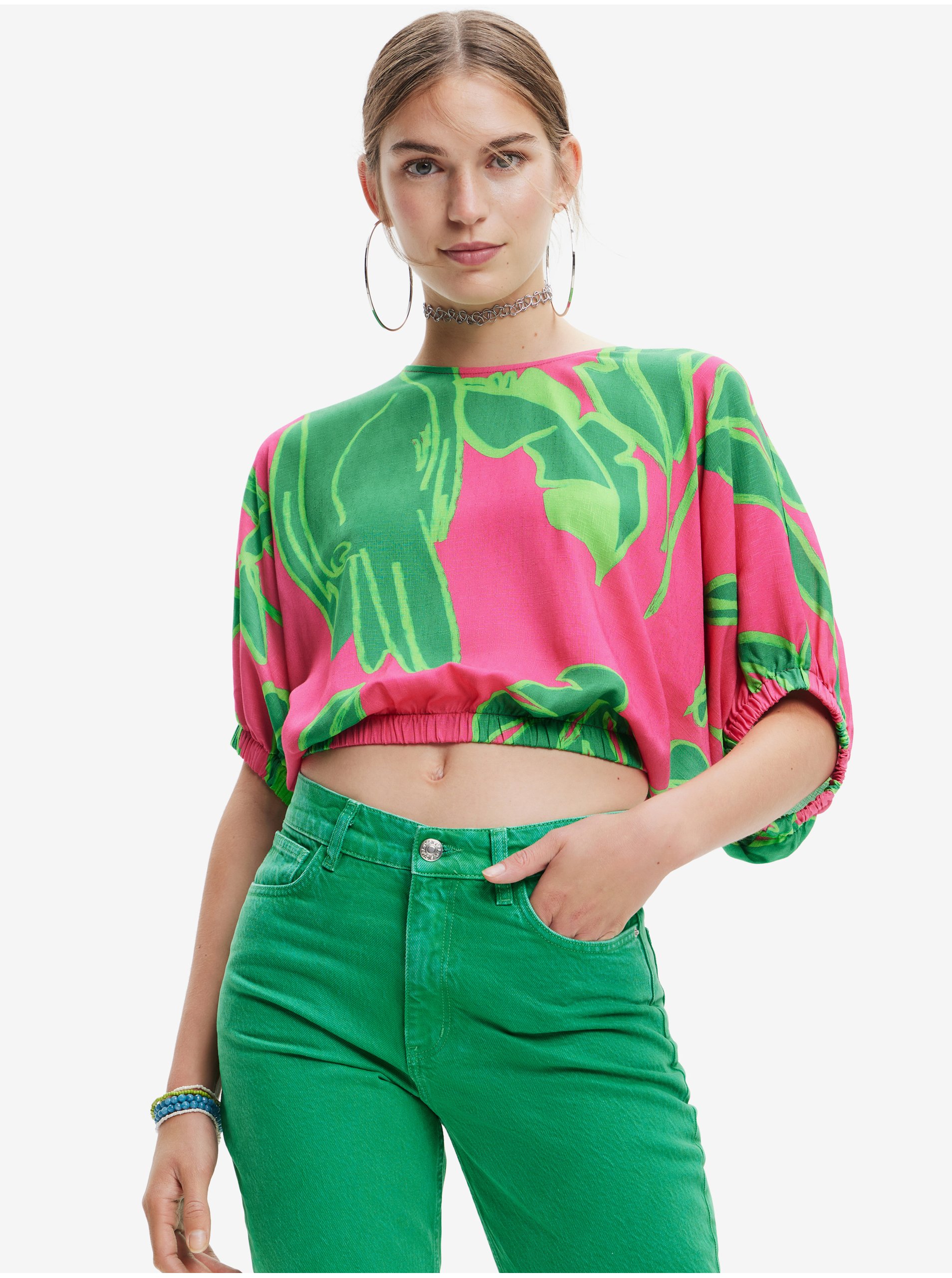 E-shop Zeleno-růžový dámský top Desigual Garret