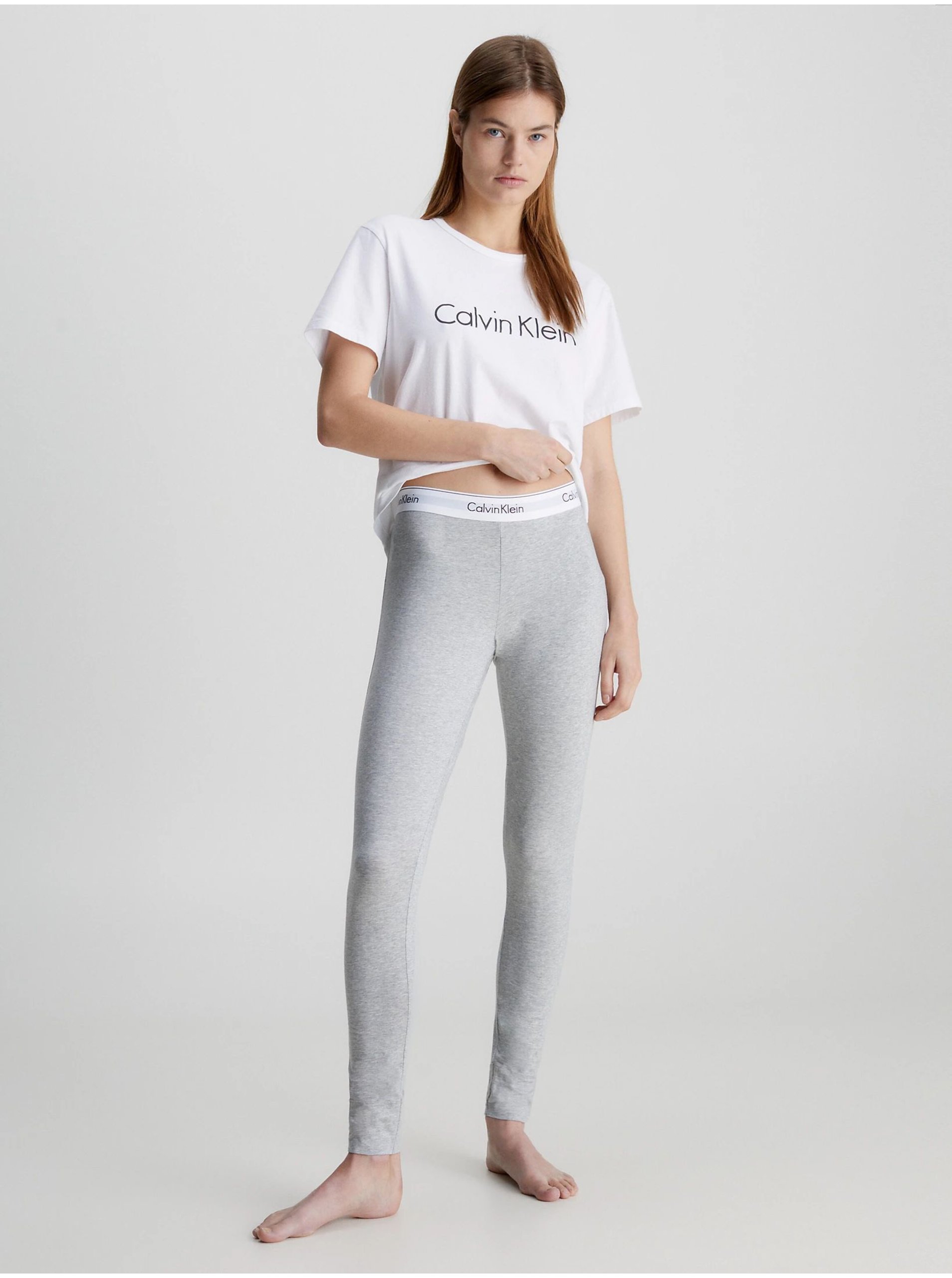 E-shop Calvin Klein sivé nohavice Legging Pant s bielou širokou gumou