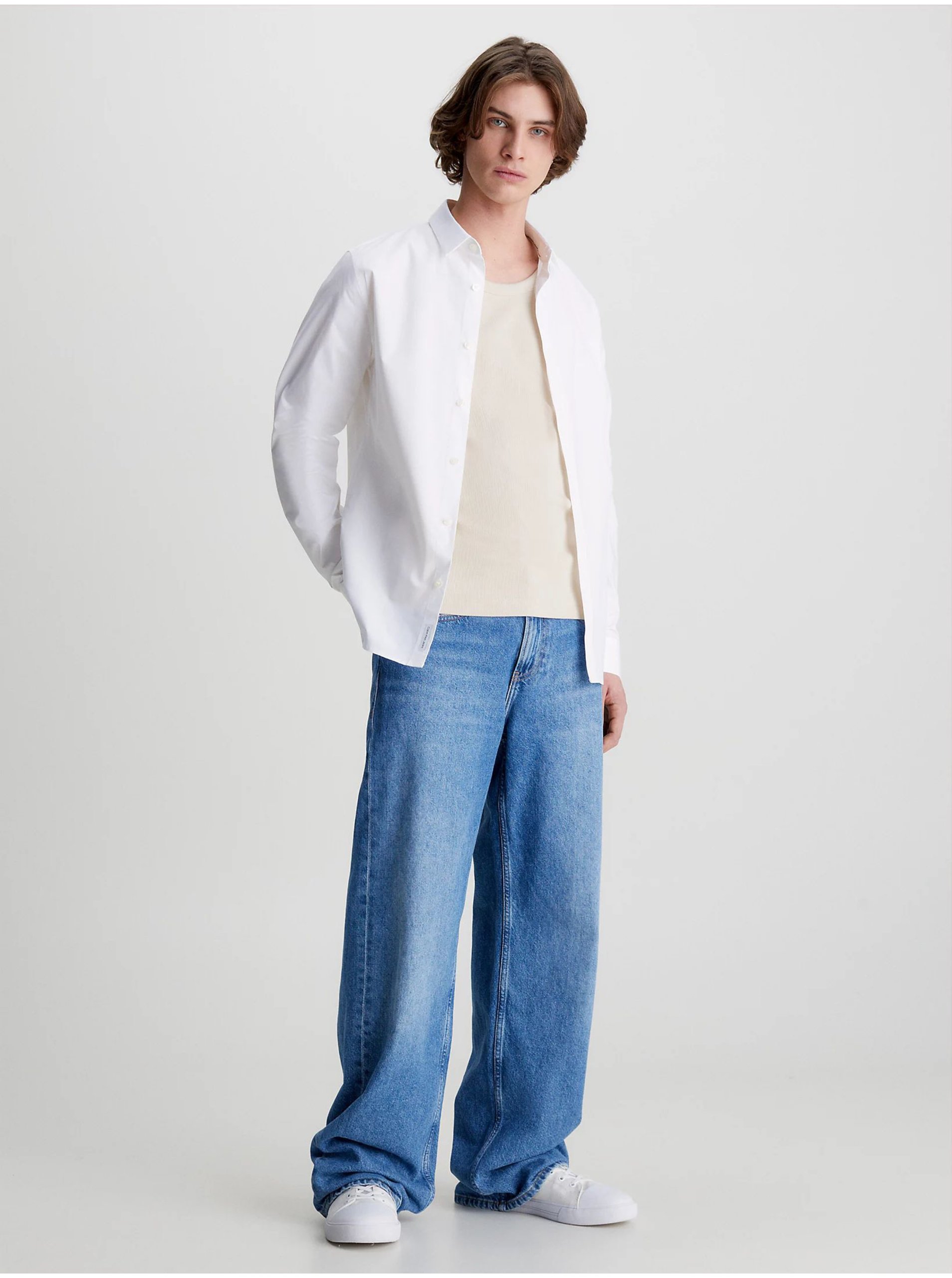 Lacno Biela pánska košeľa Calvin Klein Jeans