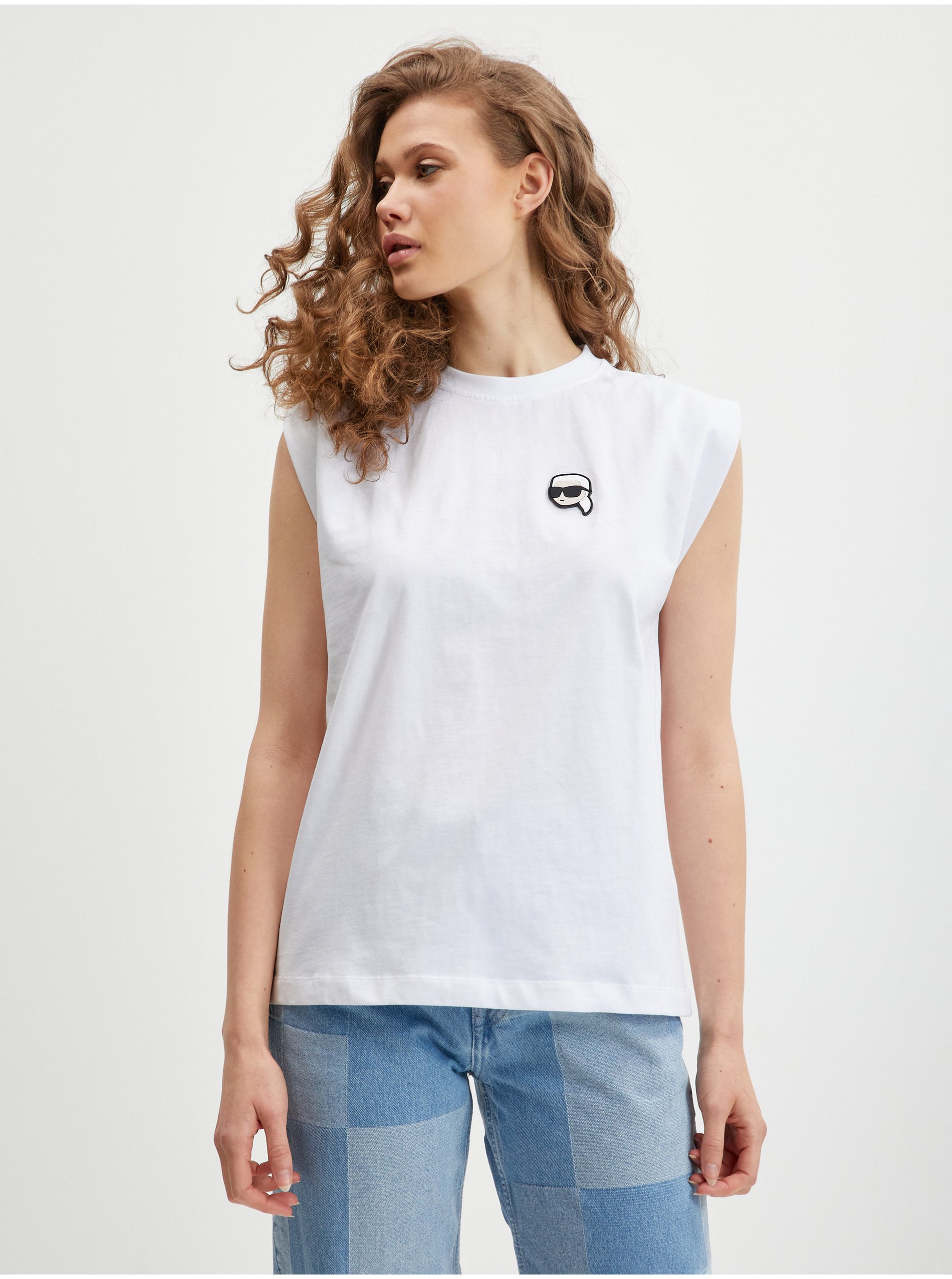 E-shop Bílé dámské tričko KARL LAGERFELD Ikonik