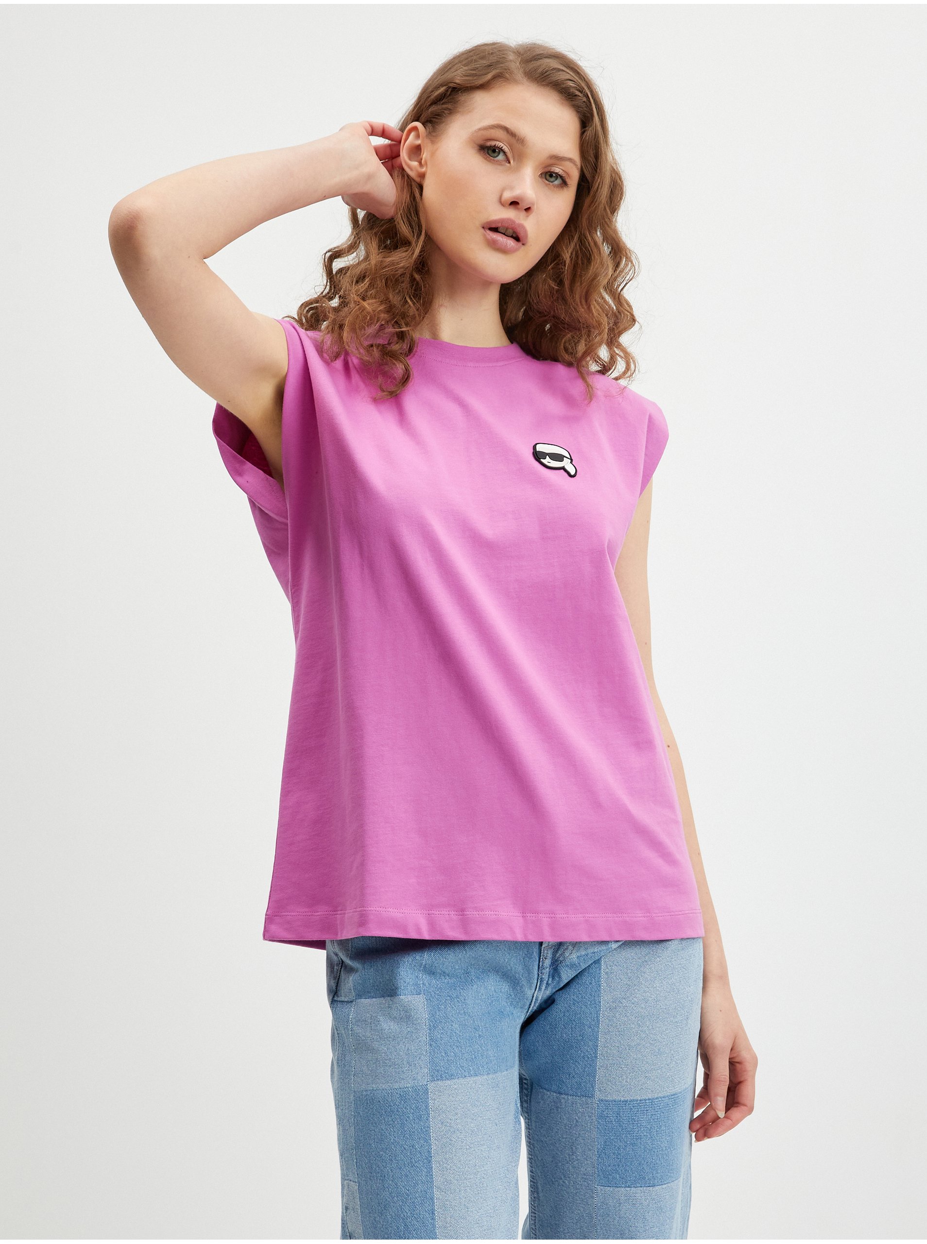 Levně Růžové dámské tričko KARL LAGERFELD Ikonik