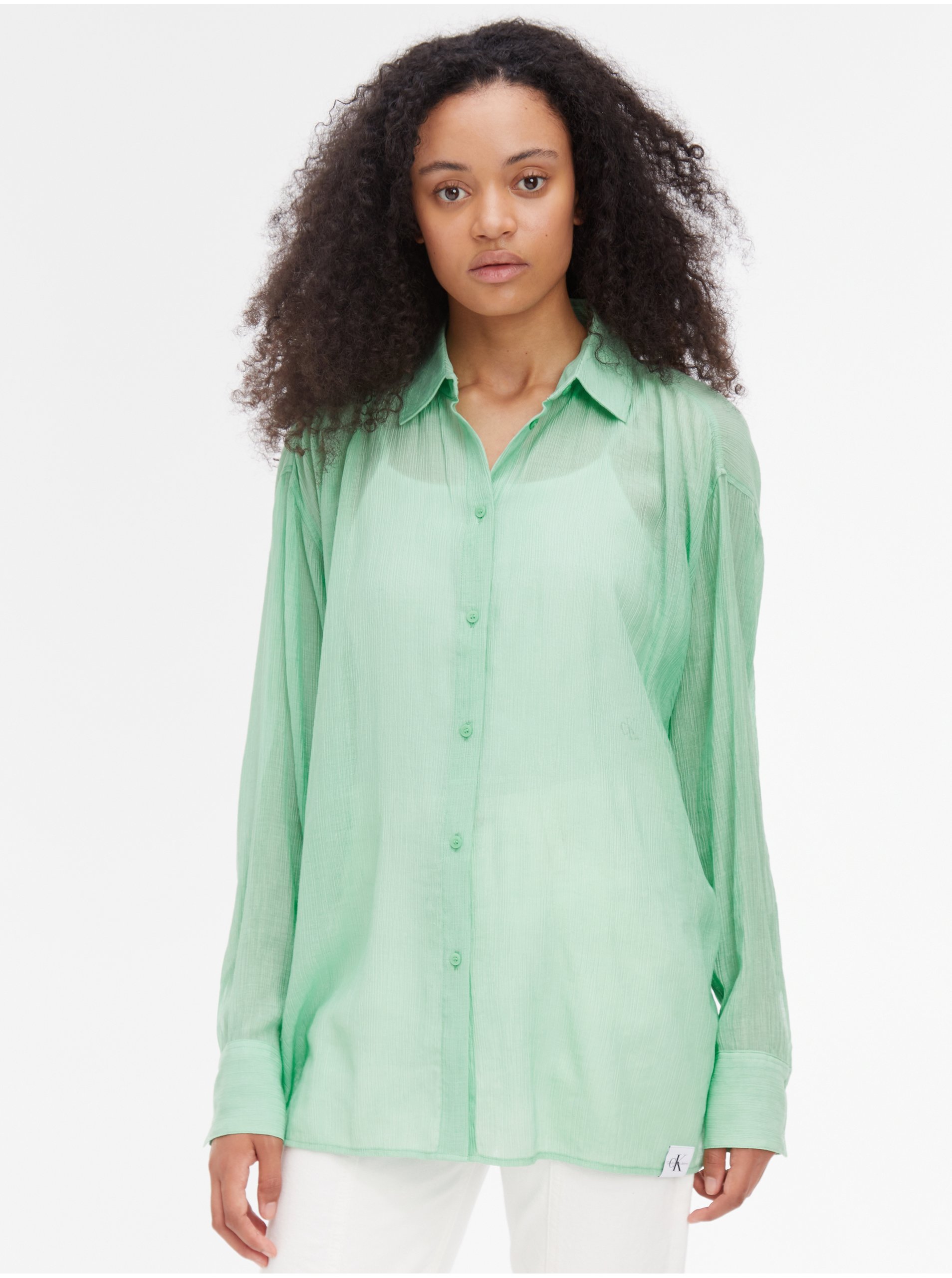 Levně Zelená dámská průsvitná košile Calvin Klein Jeans