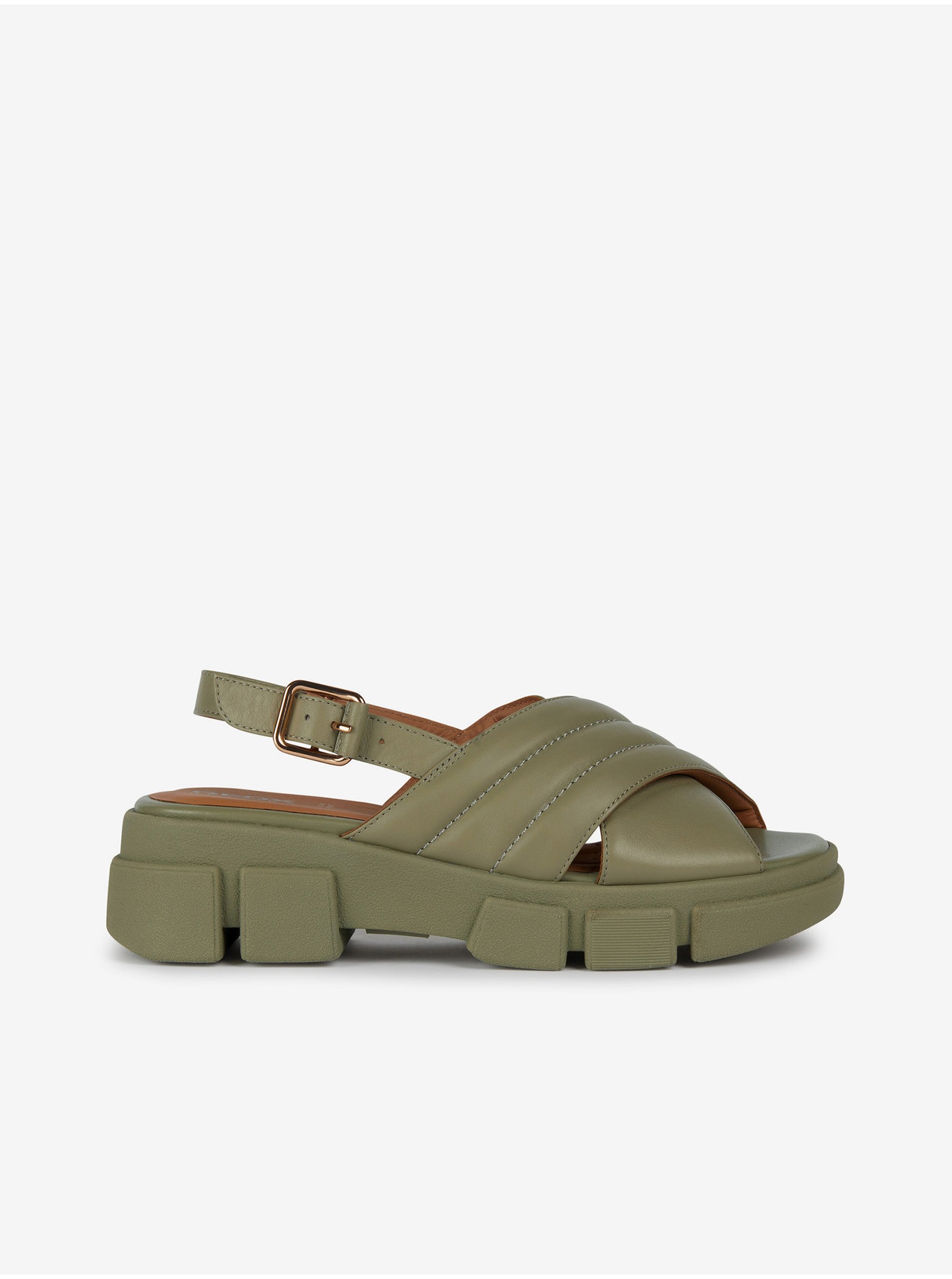 Levně Zelené dámské kožené sandály na platformě Geox